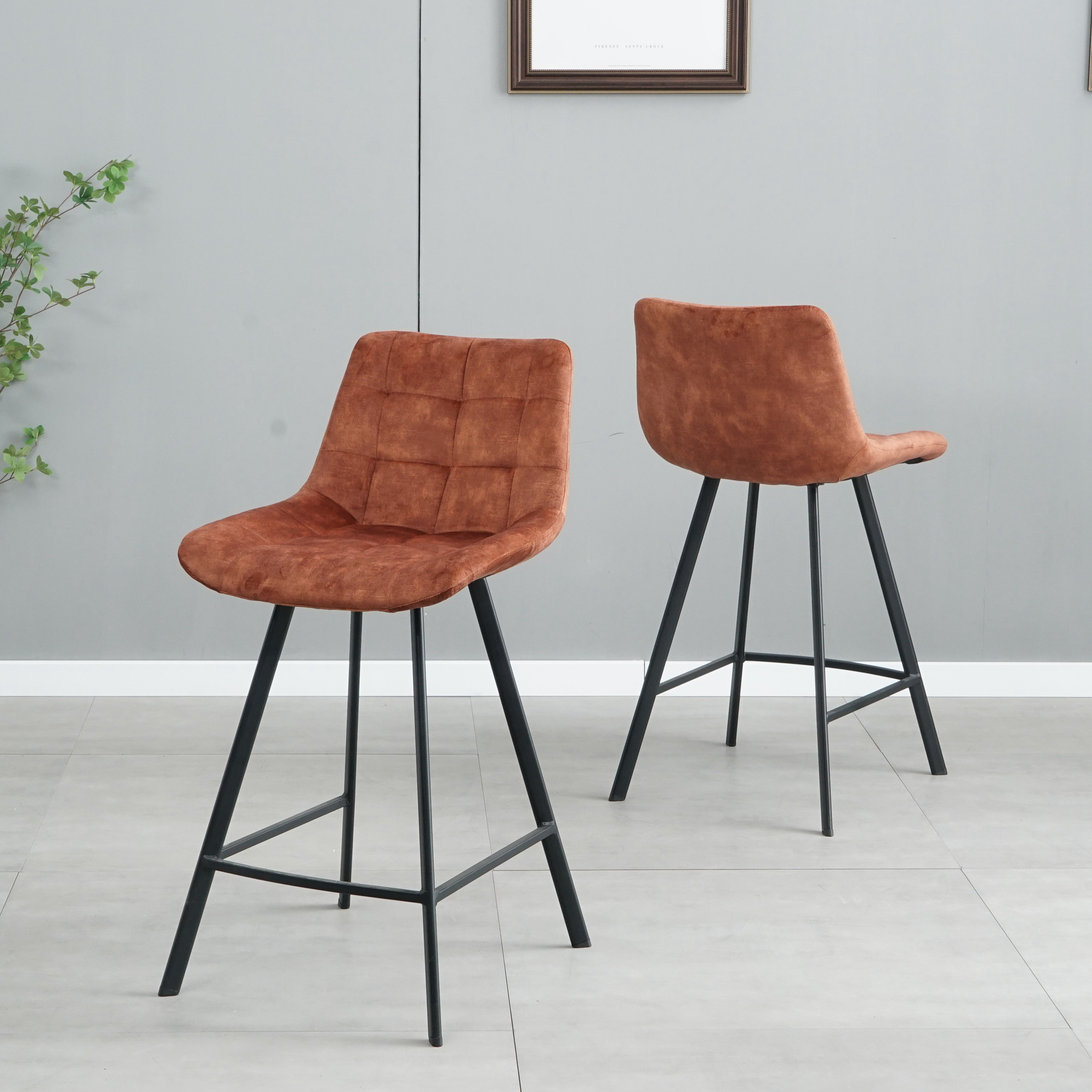 Spaco Velvet Bar Stools Set of 2 Counter Height Bar Stools Velvet Upholstered, Rustic Brown