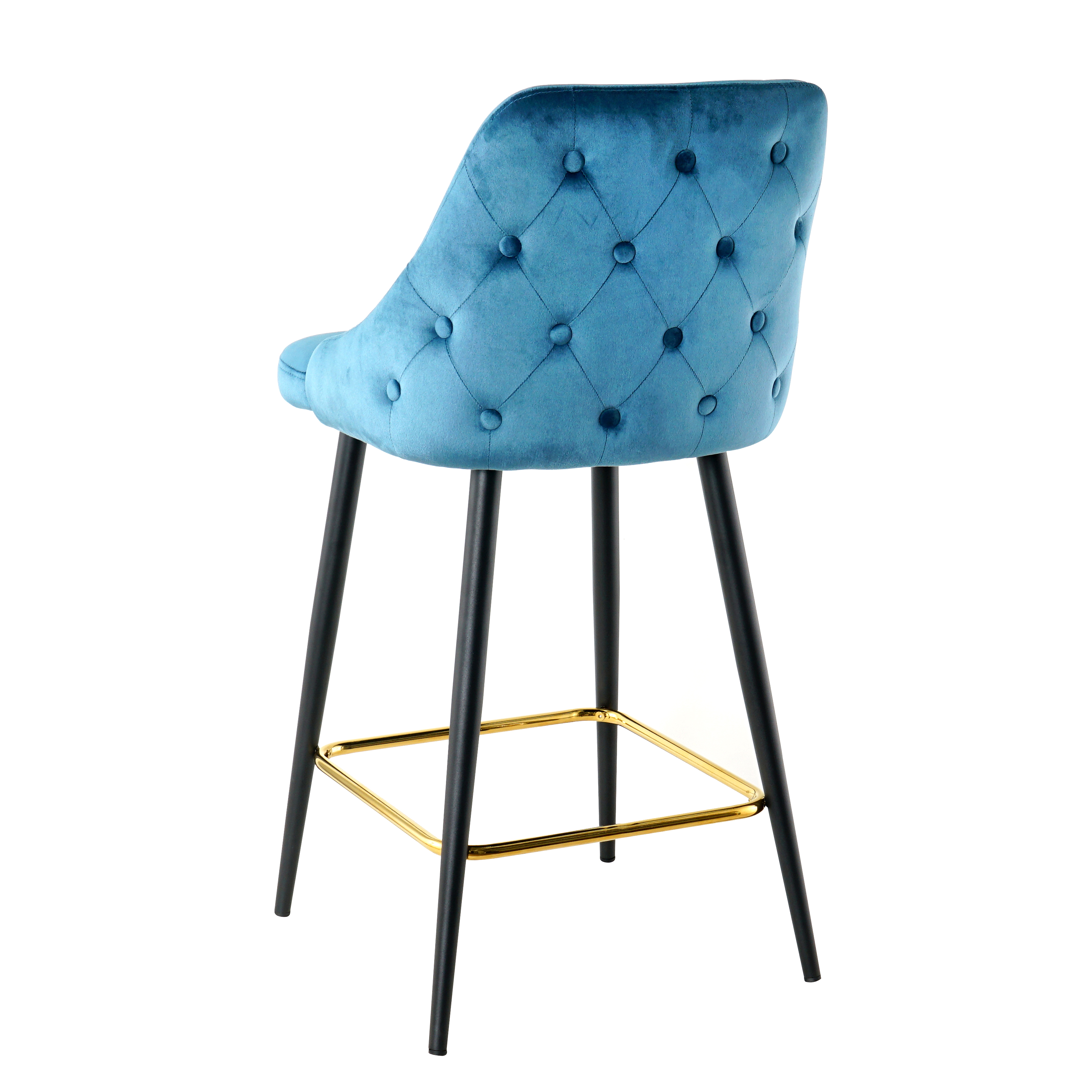 Spaco Modern Bar Stools Set of 2 Counter Height Bar Stools Velvet Upholstered, Blue