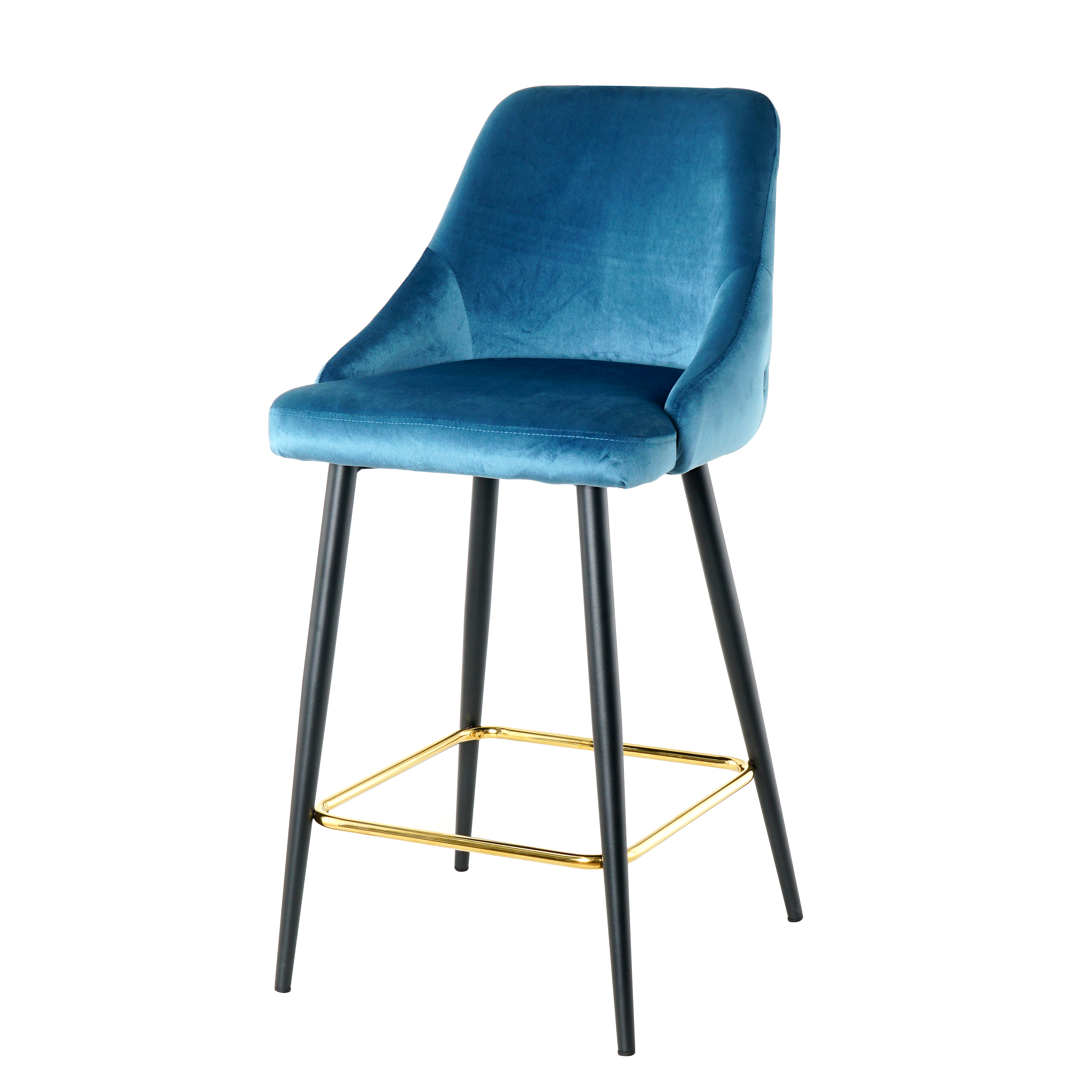 Spaco Modern Bar Stools Set of 2 Counter Height Bar Stools Velvet Upholstered, Blue