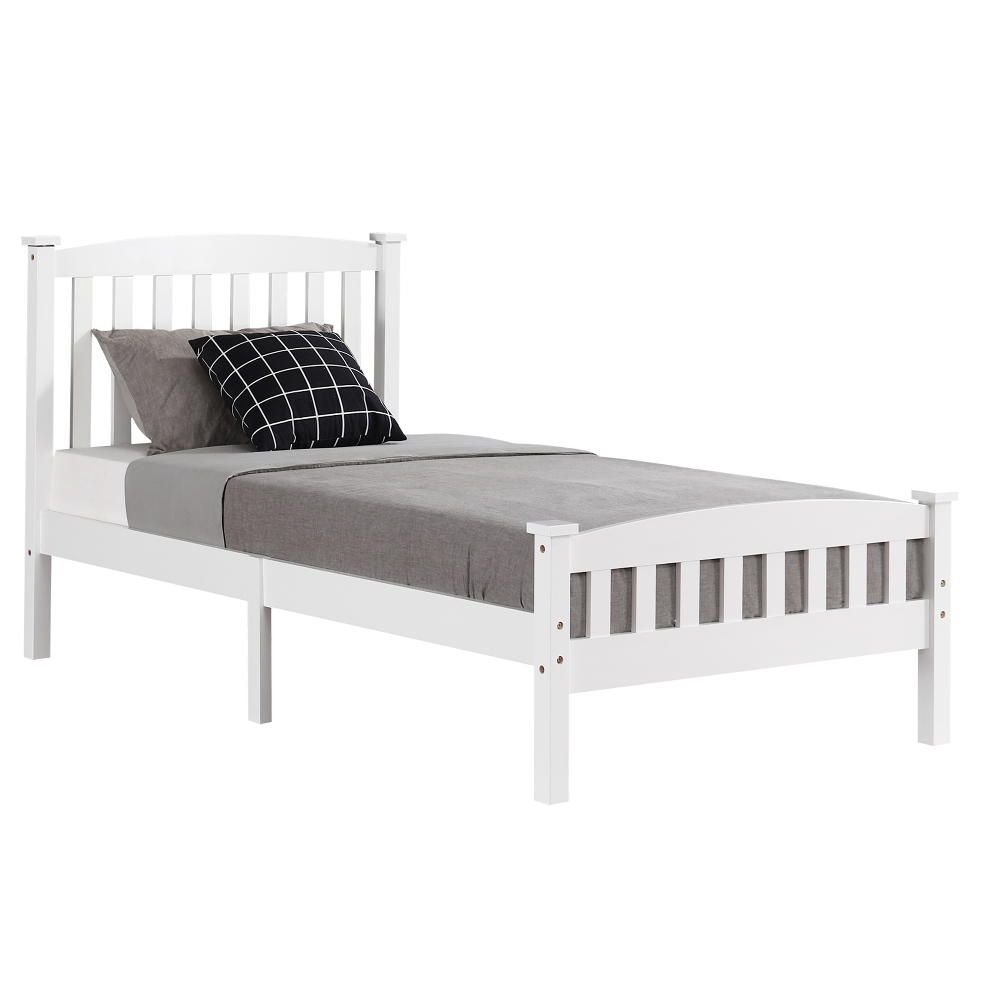 Spaco Twin Bed Frame with Headboard for Kids Adults, Slatted Wood Platform Bed Twin size, Grey