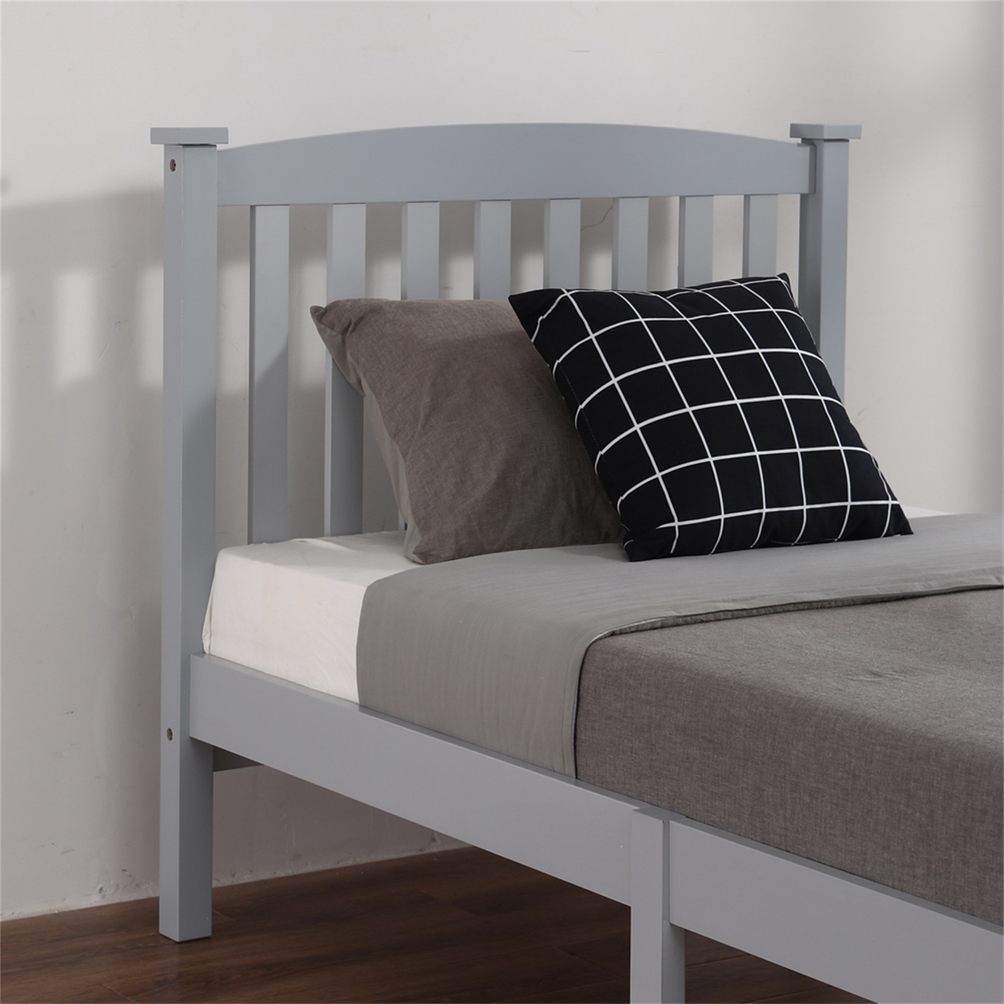 Spaco Twin Bed Frame with Headboard for Kids Adults, Wood Platform Bed Twin size, White