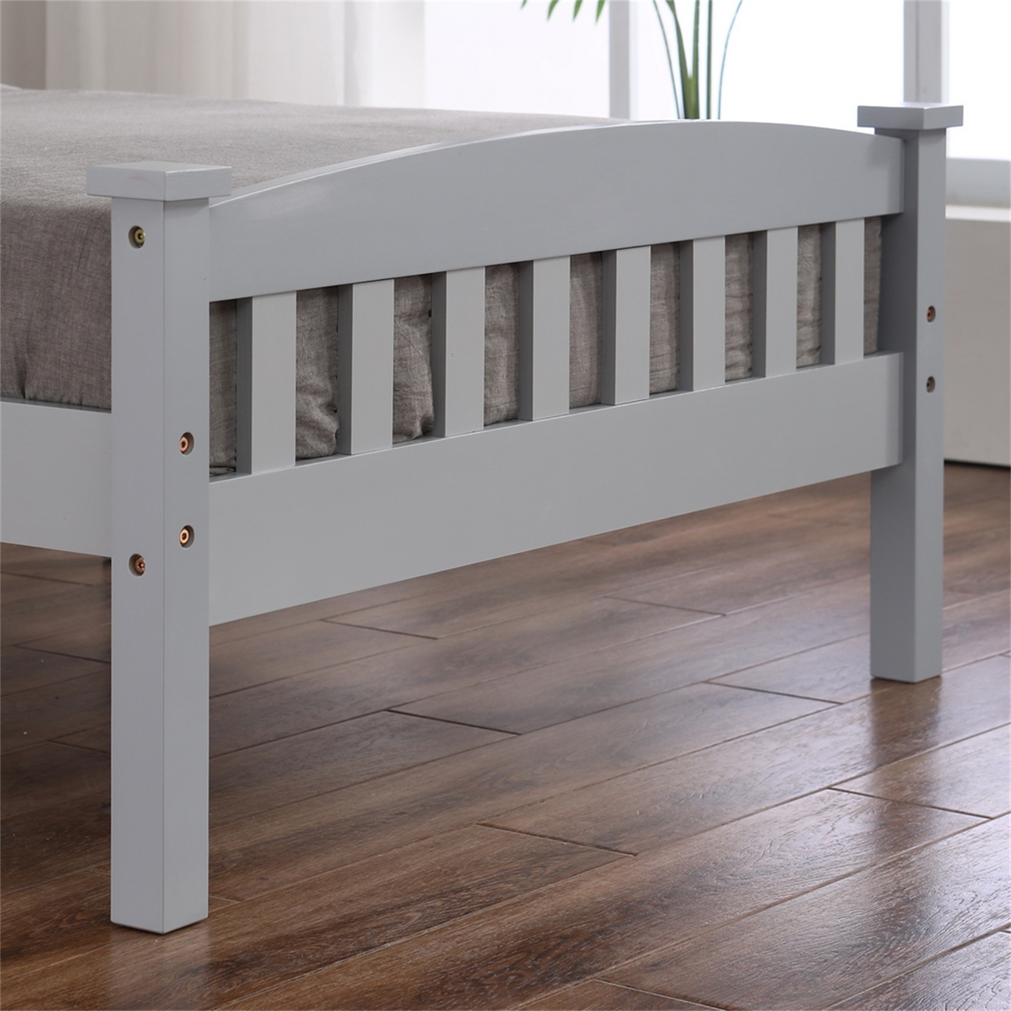 Spaco Twin Bed Frame with Headboard for Kids Adults, Wood Platform Bed Twin size, White