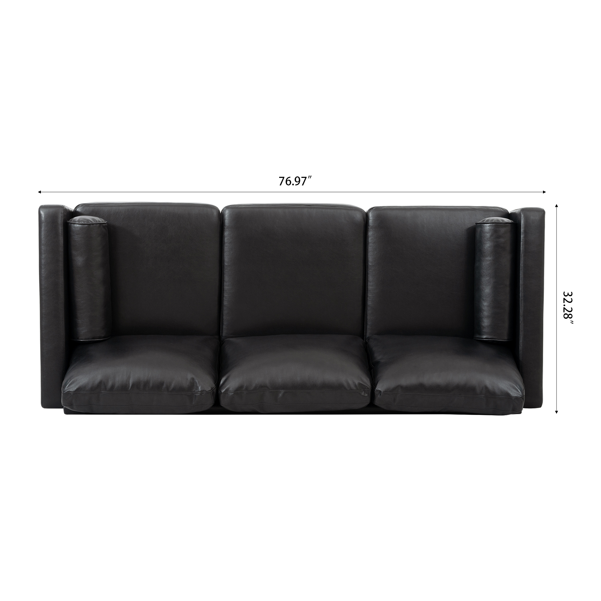 Spacp 3 Seat Small Couches For Living Room PU Sofe with 2 Soft Pillows, Black