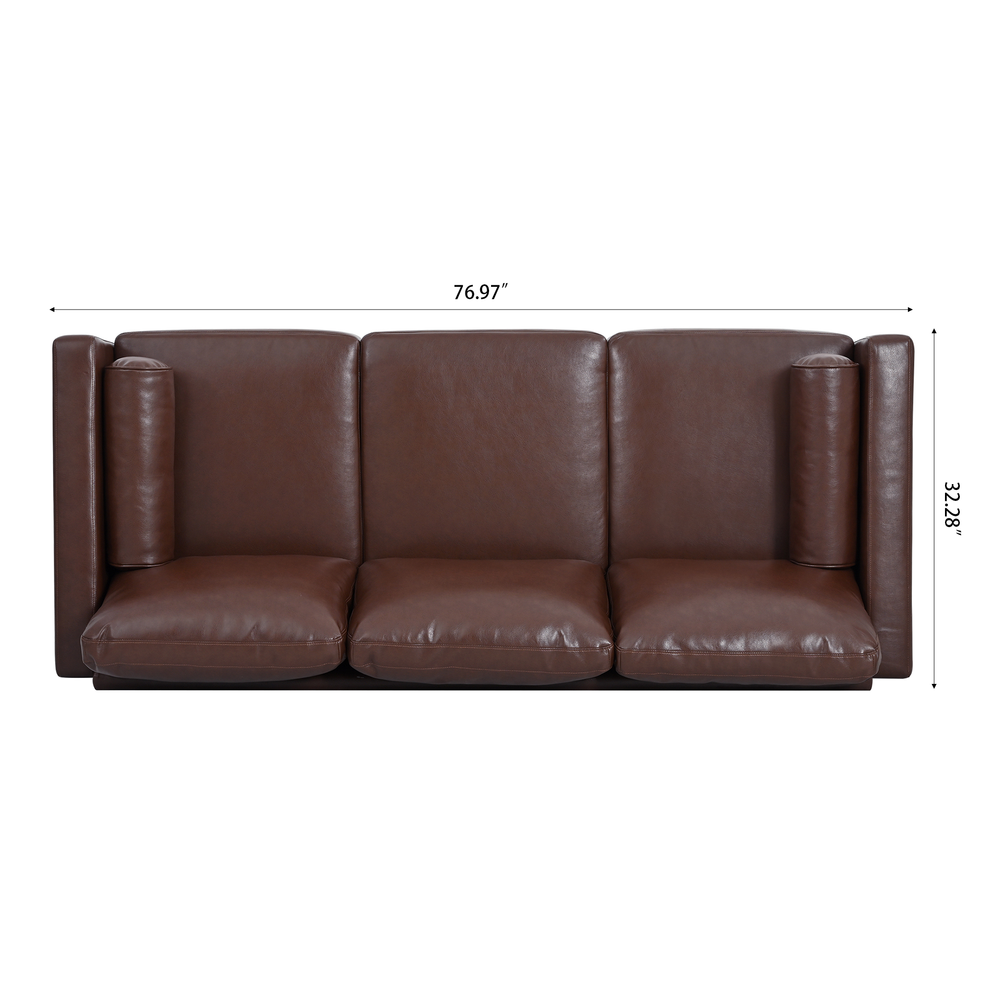 Spacp 3 Seat Small Couches For Living Room PU Sofe with 2 Soft Pillows, Brown