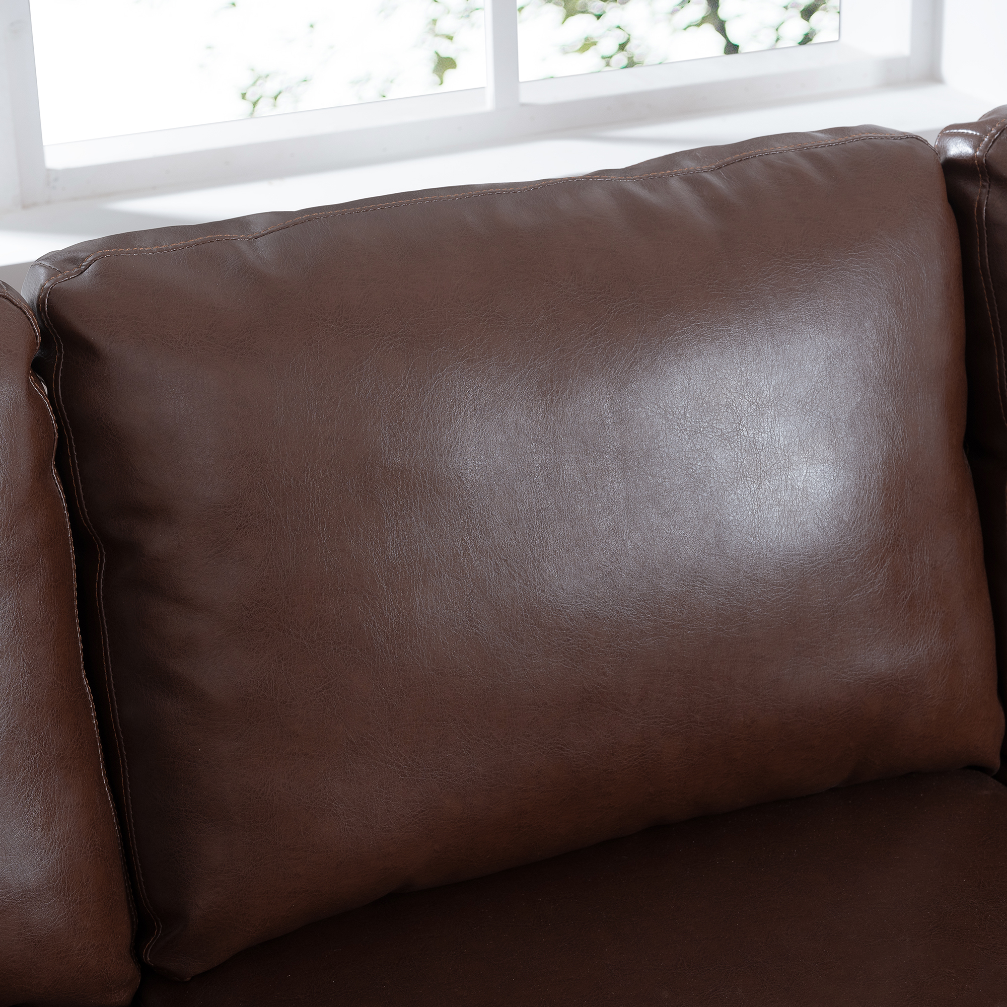 Spacp 3 Seat Small Couches For Living Room PU Sofe with 2 Soft Pillows, Brown