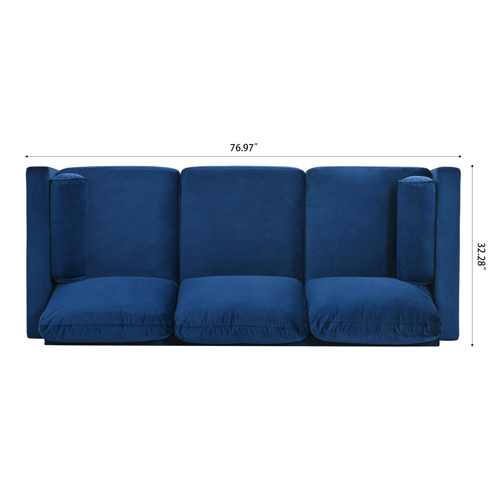 Spacp 3 Seat Small Couches For Living Room Vertical Velour Sofe with 2 Soft Pillows, Blue