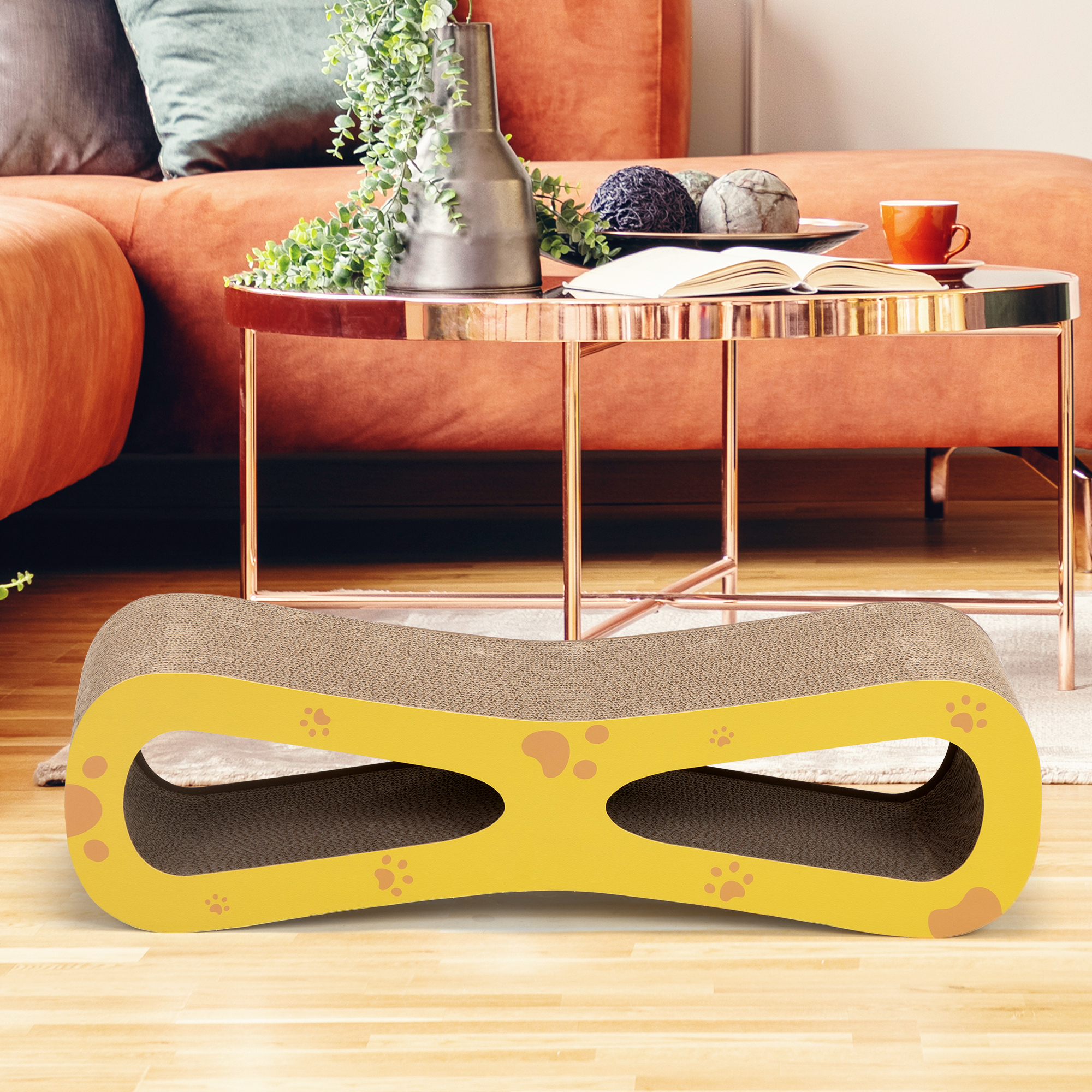 Pefilos 29.5" Cat Scratching Board, Cat Scratcher Lounge Reversible Infinity Scratch Made from Recycled Corrugated Cardboard, Beige