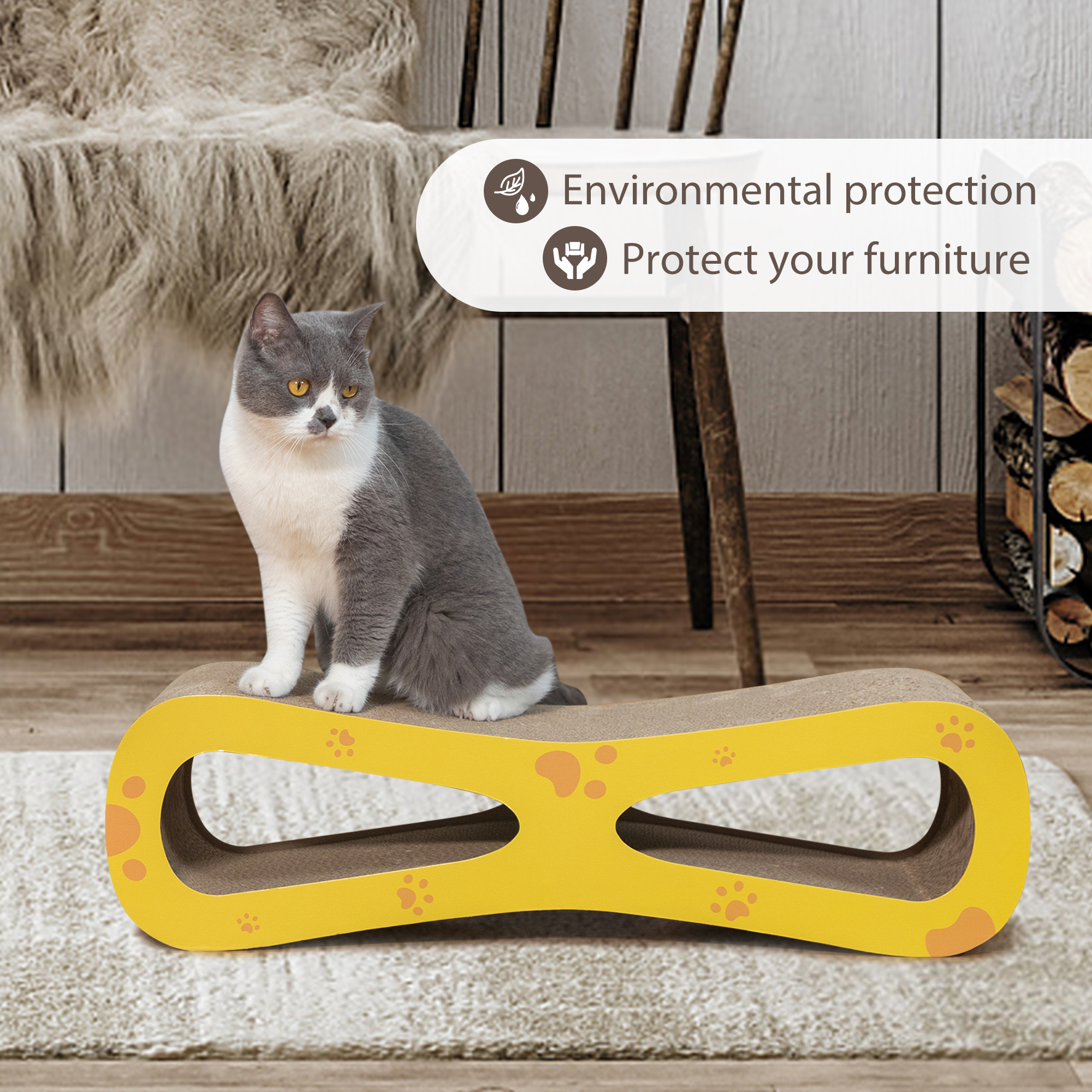Pefilos 29" Cat Scratcher Lounge, Reversible Infinity Scratch Made from Recycled Corrugated Cardboard, Cat Scratching Bed, Beige Pefilos 29" Cat Scratcher Lounge, Reversible Infinity Scratch Made from Recycled Corrugated Cardboard, Cat Scratching Bed, Beige