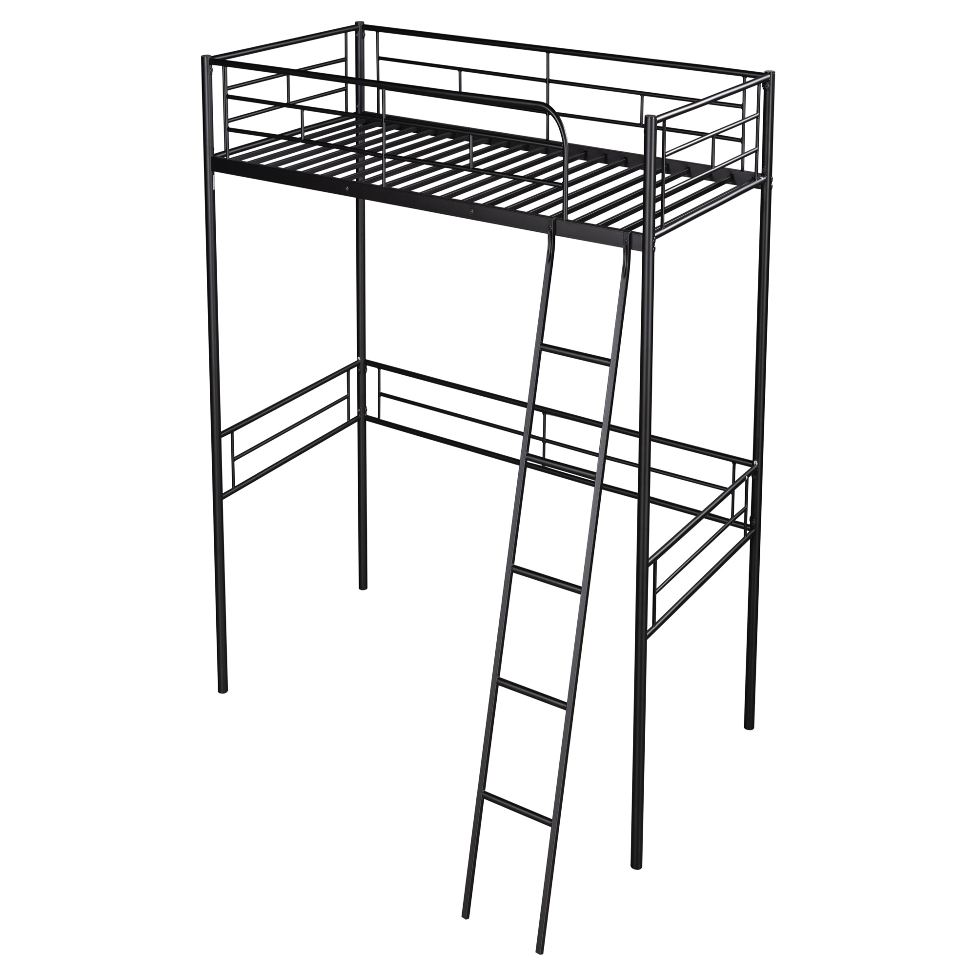 Kadyn Metal Loft Bed, Twin Loft Bed with Ladder, Bed Frame for Kids, Boys and Girls, Black