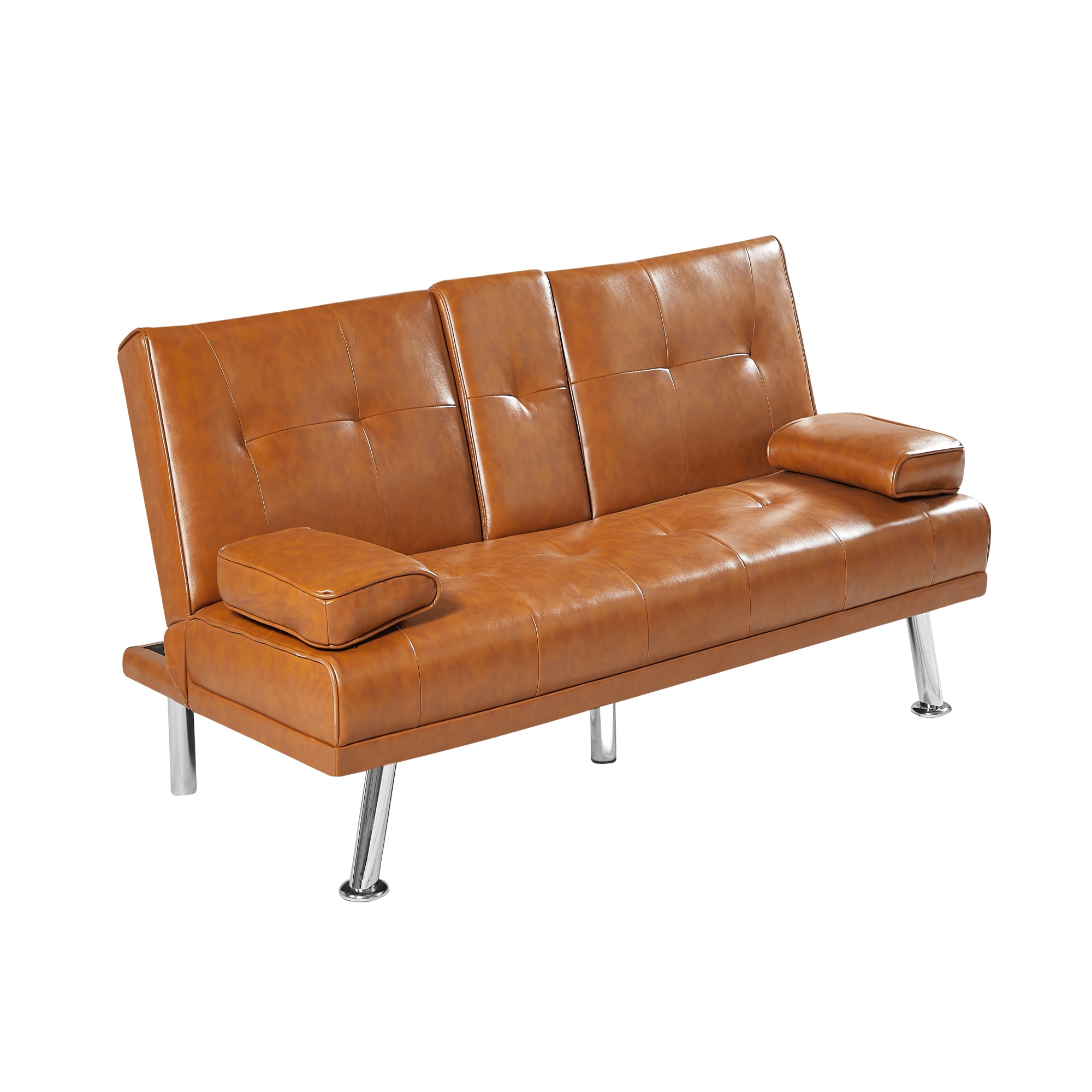 Kepooman 66" Futon Couch Bed, Sofa Bed with Cupholders and Pillows, Convertible Futon Folding Sofa for Office, Tan Kepooman 66" Futon Couch Bed, Sofa Bed with Cupholders and Pillows, Convertible Futon Folding Sofa for Office, Tan