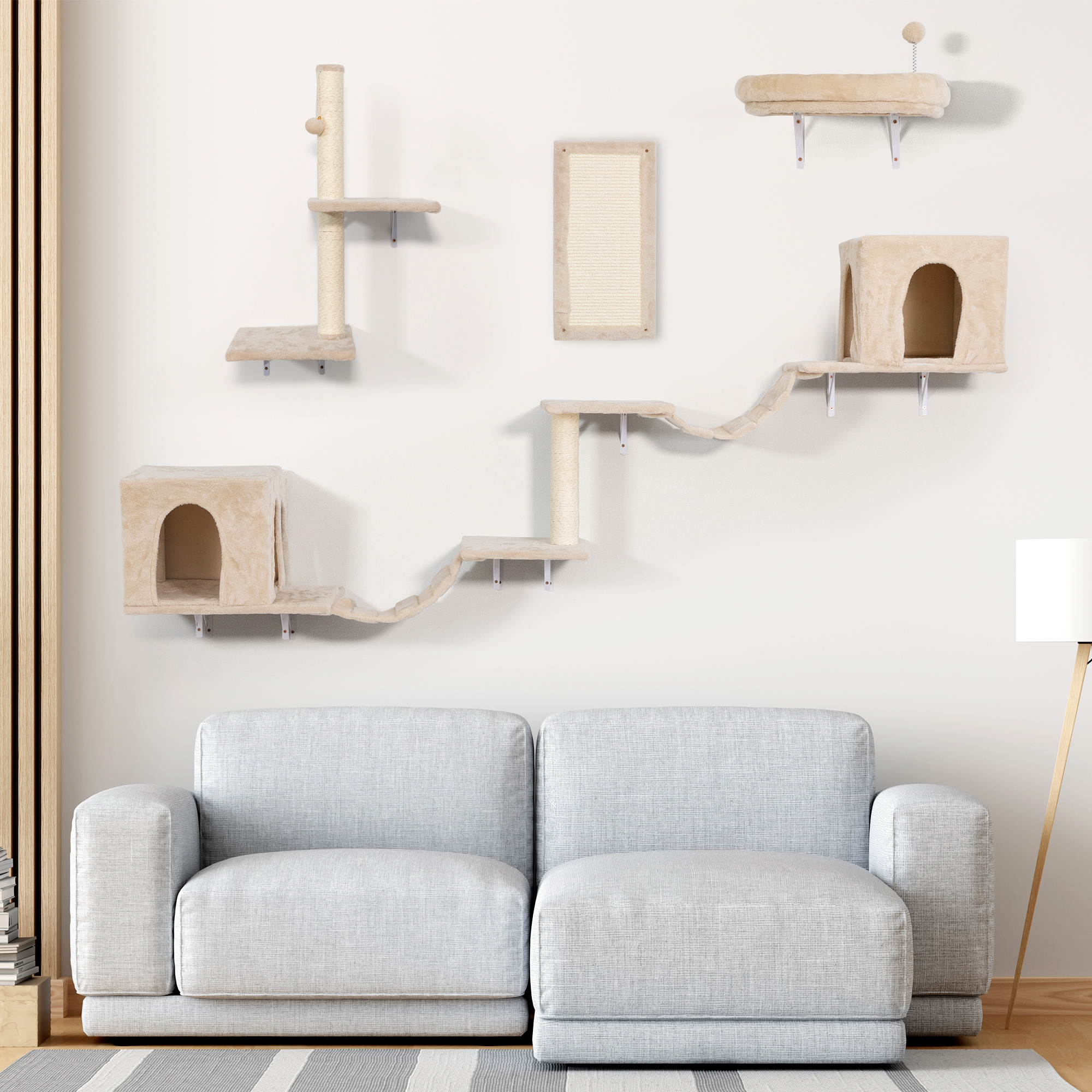 Pefilos Cat Wall Shelves and Perches Set for 6, Cat Tree House for Indoor Cats, Modern Furniture for Cat Sleeping Playing Lounging Climbing Cat Condos, Beige Pefilos Cat Wall Shelves and Perches Set for 6, Cat Tree House for Indoor Cats, Modern Furniture for Cat Sleeping Playing Lounging Climbing Cat Condos, Beige