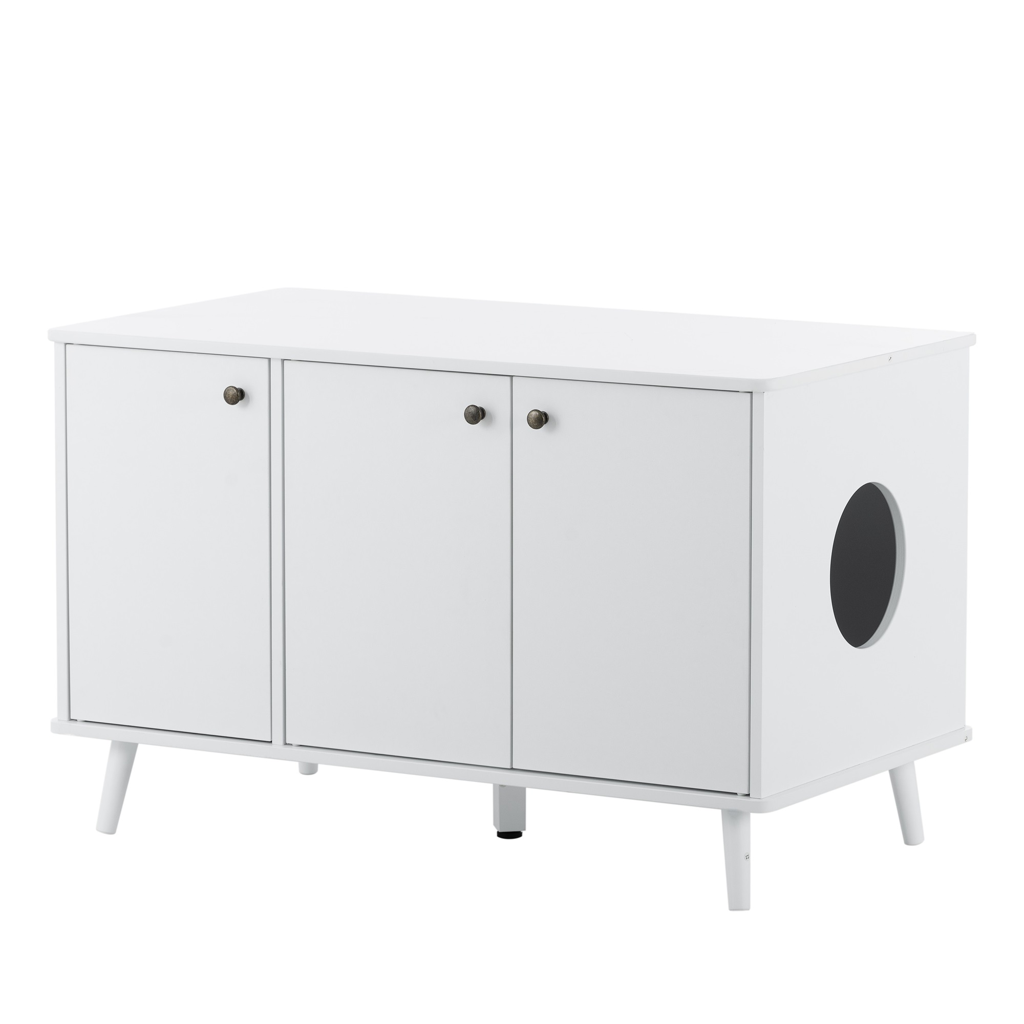 Pefilos 39" Litter Box Enclosure, Cat Litter Box Furniture with Hidden Plug, 3 Doors Indoor Cat House Washroom, White