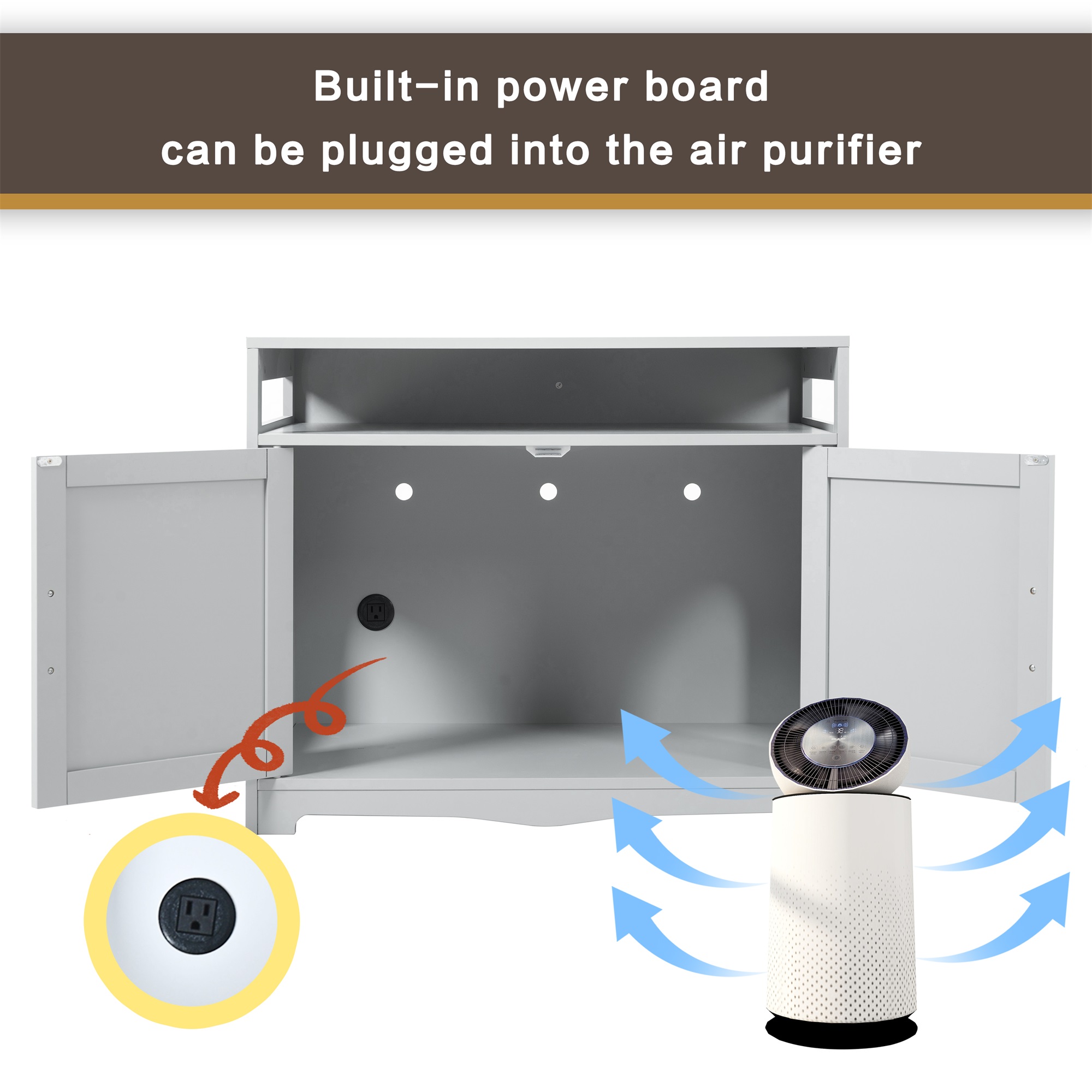 Pefilos 31" Cat Litter Box Cover with Sturdy Wooden Structure, Cat Washroom Storage Cabinet, Spacious Storage, Easy Assembly, Fit Most of Litter Box, Gray