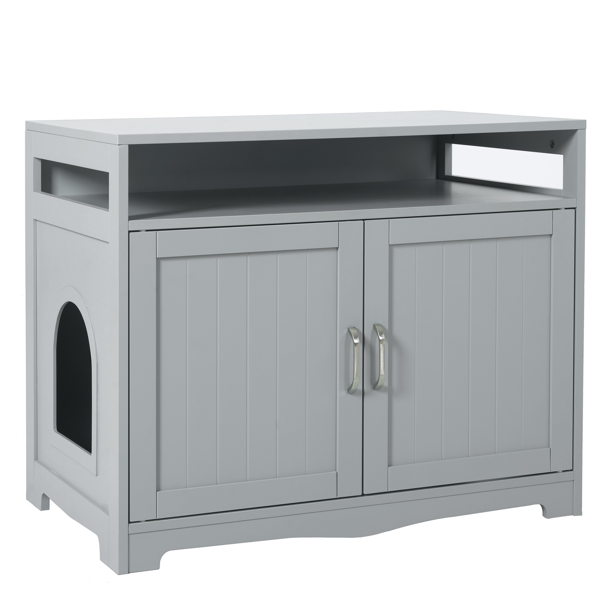 Pefilos 31" Cat Litter Box Enclosure Furniture with Hidden Plug, 2 Doors Indoor Cat Washroom, Wooden Enclused Litter Box Cat House, Gray Pefilos 31" Cat Litter Box Enclosure Furniture with Hidden Plug, 2 Doors Indoor Cat Washroom, Wooden Enclused Litter Box Cat House, Gray
