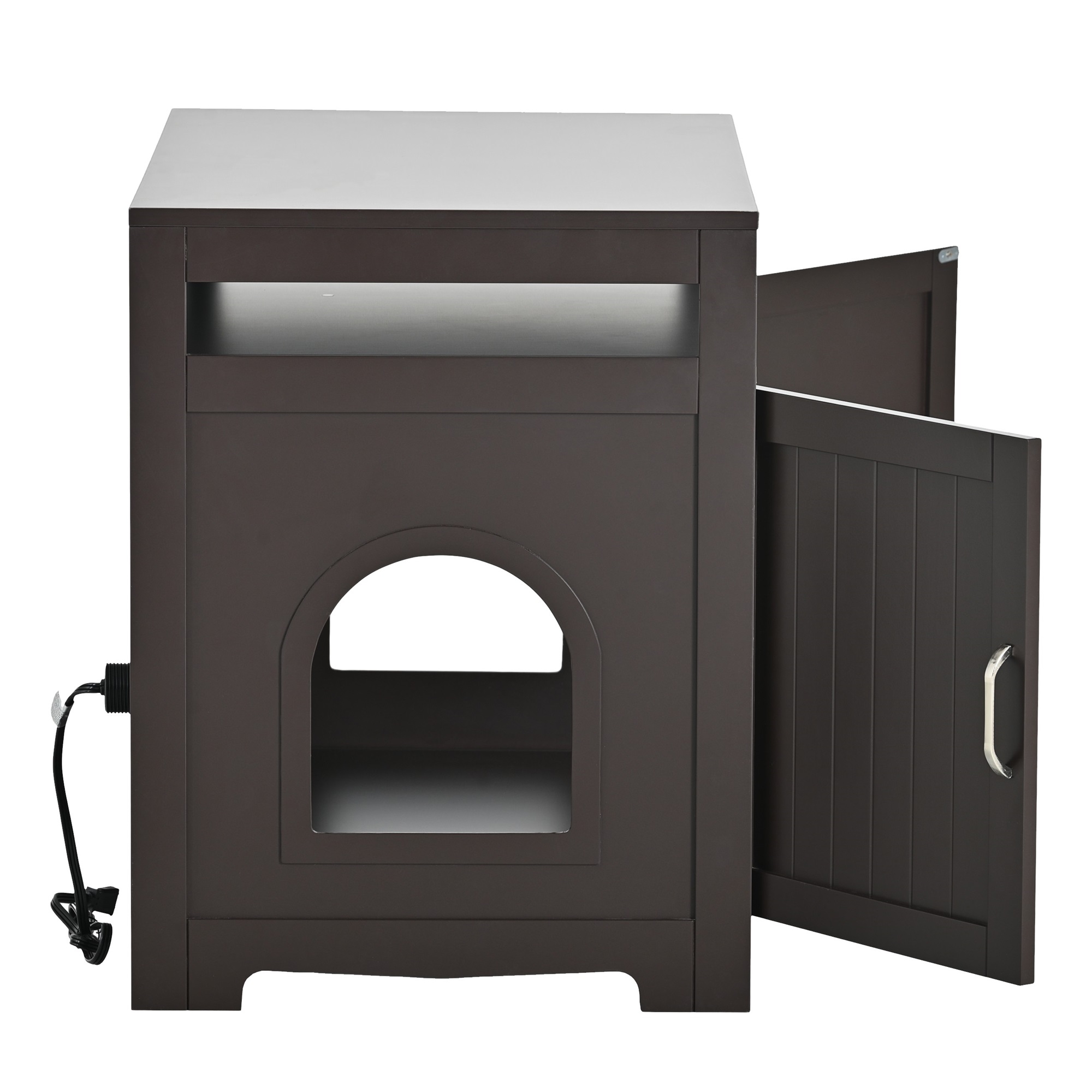 Pefilos 31" Cat Litter Box Enclosure Furniture with Hidden Plug, 2 Doors Indoor Cat Washroom, Wooden Enclused Litter Box Cat House, Brown Pefilos 31" Cat Litter Box Enclosure Furniture with Hidden Plug, 2 Doors Indoor Cat Washroom, Wooden Enclused Litter Box Cat House, Brown