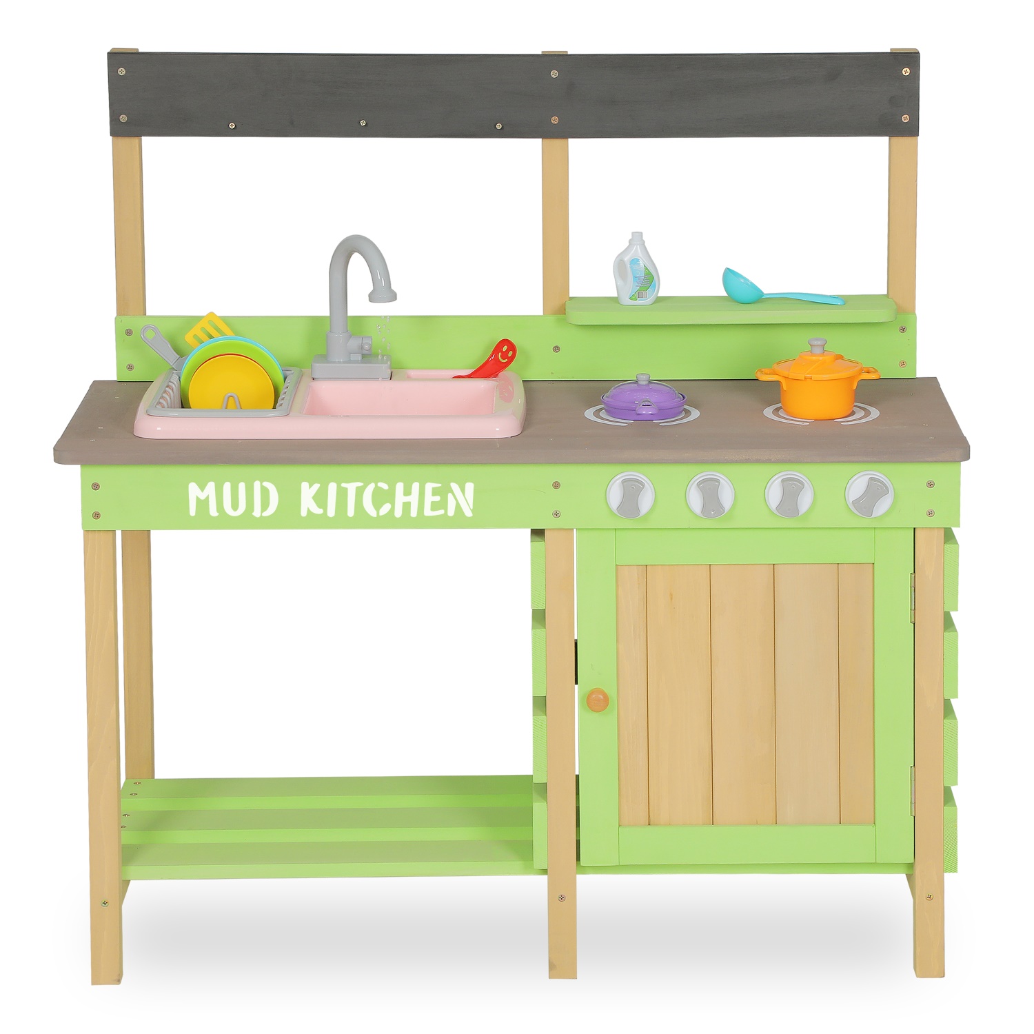 CIPACHO Wooden Kids Kitchen Playset, Indoor Outdoor Pretend Kitchen Set for Toddler, Green