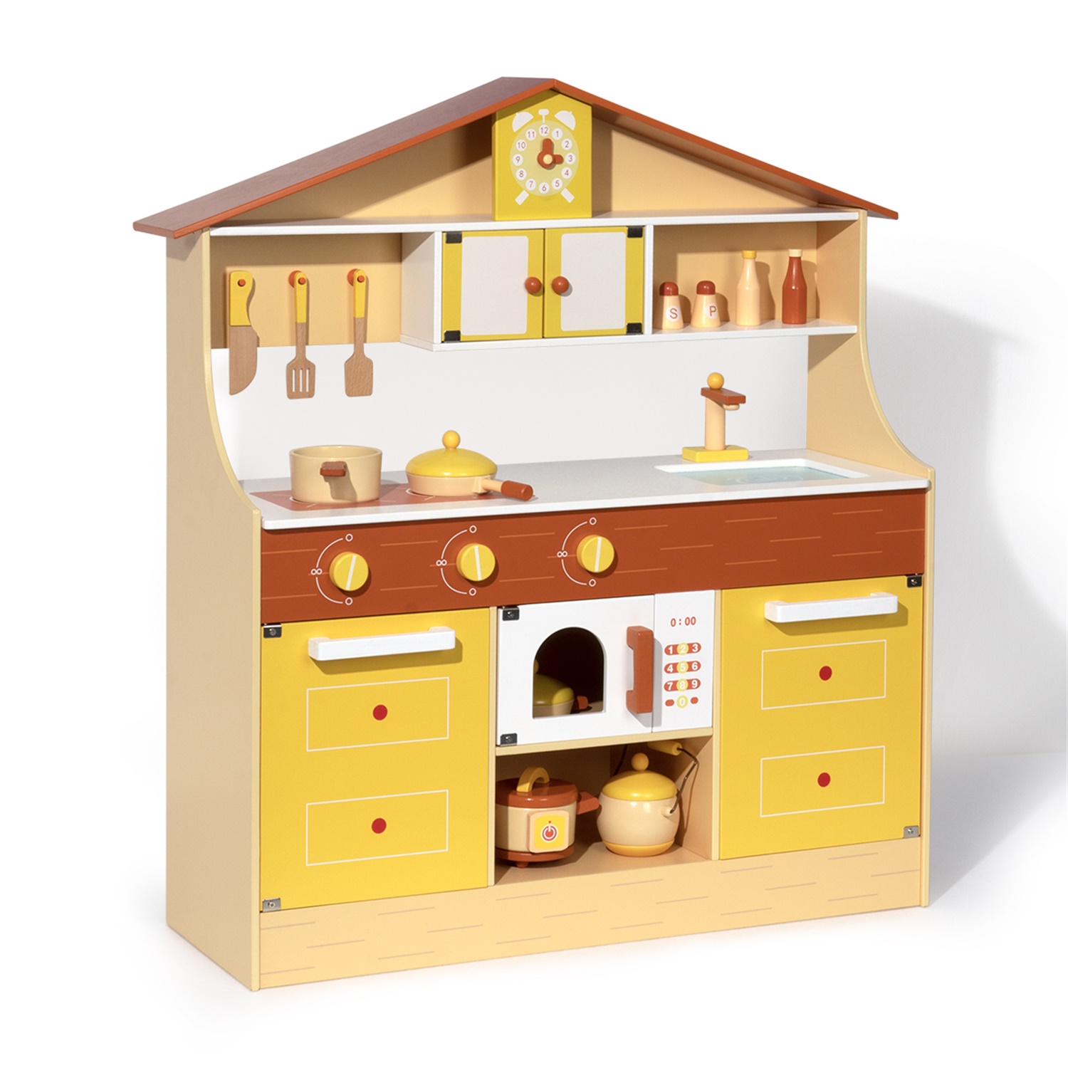 CIPACHO Wooden Play Kitchen for kids, Playset Pretend Kitchen Toy for Toddlers, Yellow