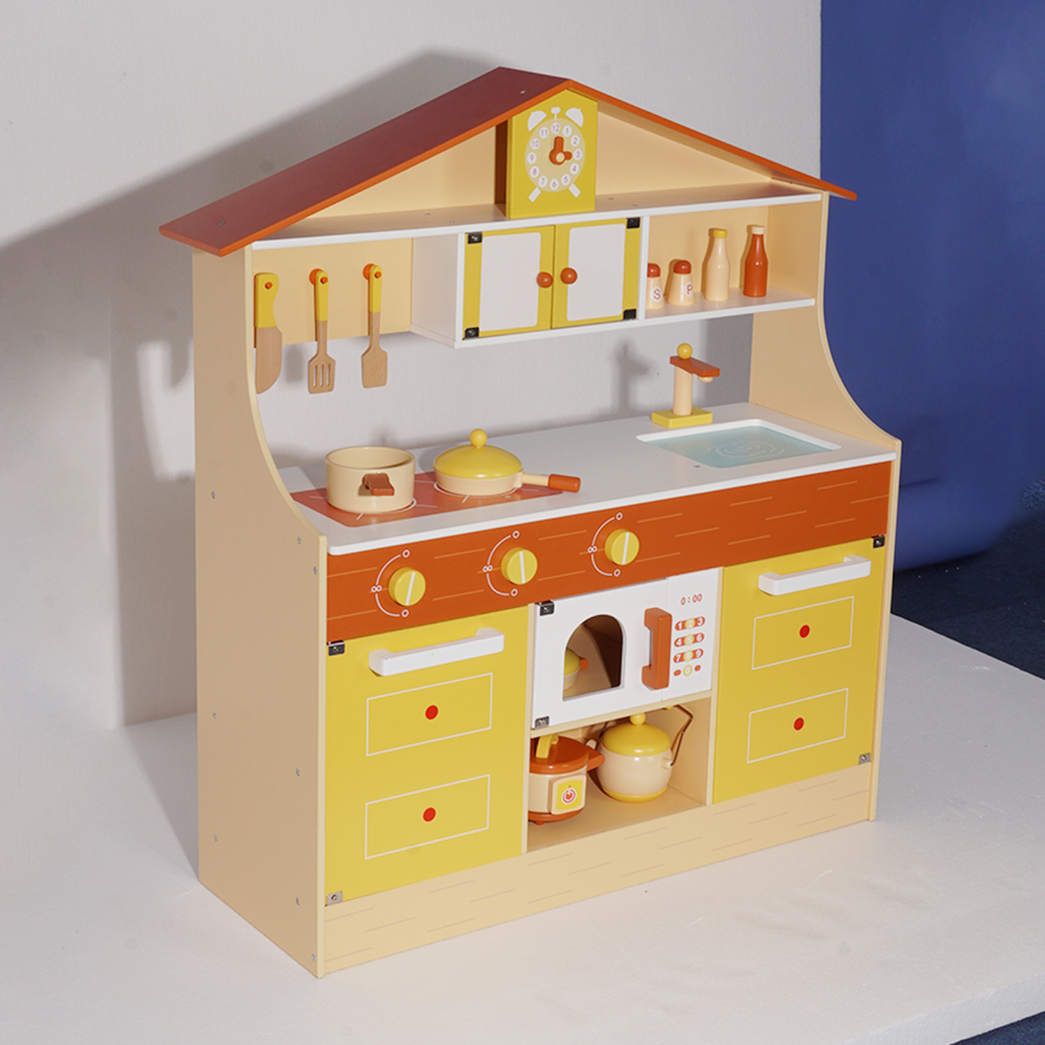 CIPACHO Wooden Play Kitchen, Kids Kitchen Playset, Pretend Kitchen Toy, Yellow