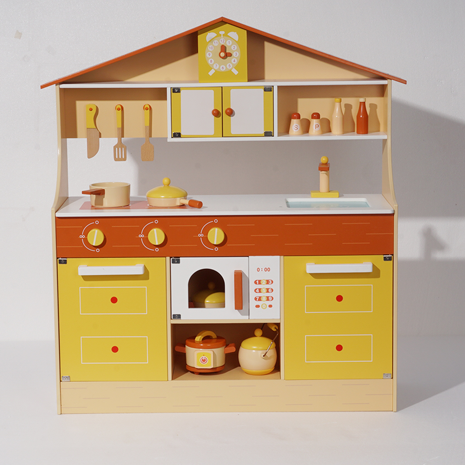 CIPACHO Wooden Play Kitchen, Kids Kitchen Playset, Pretend Kitchen Toy, Yellow