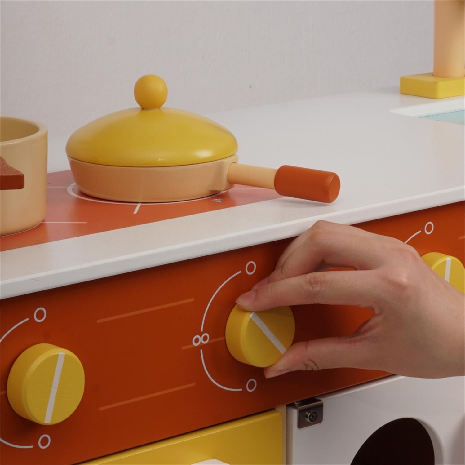 CIPACHO Wooden Play Kitchen, Kids Kitchen Playset, Pretend Kitchen Toy, Yellow