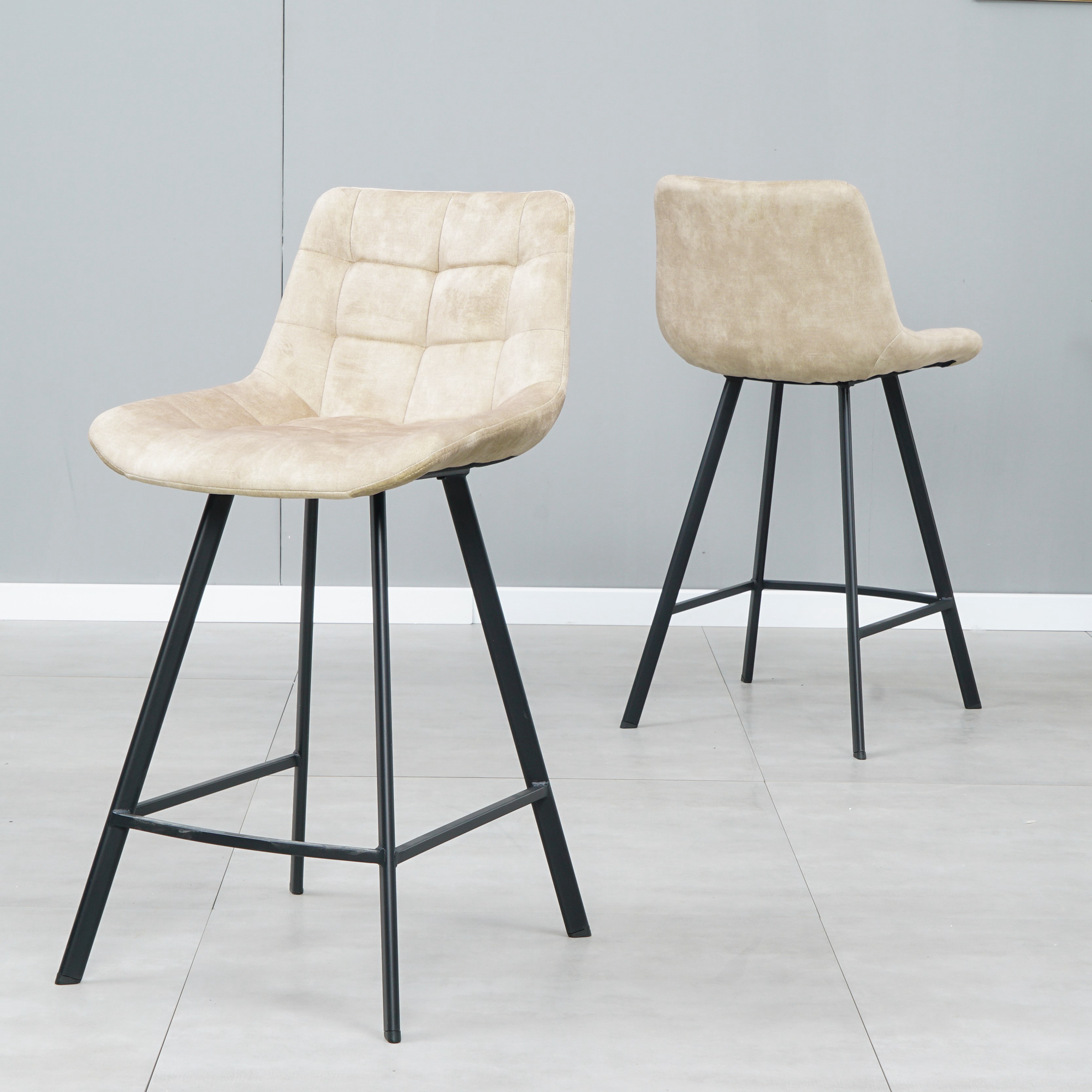 Spaco Velvet Bar Stools Set of 2 Counter Height Bar Stools Velvet Upholstered, Beige