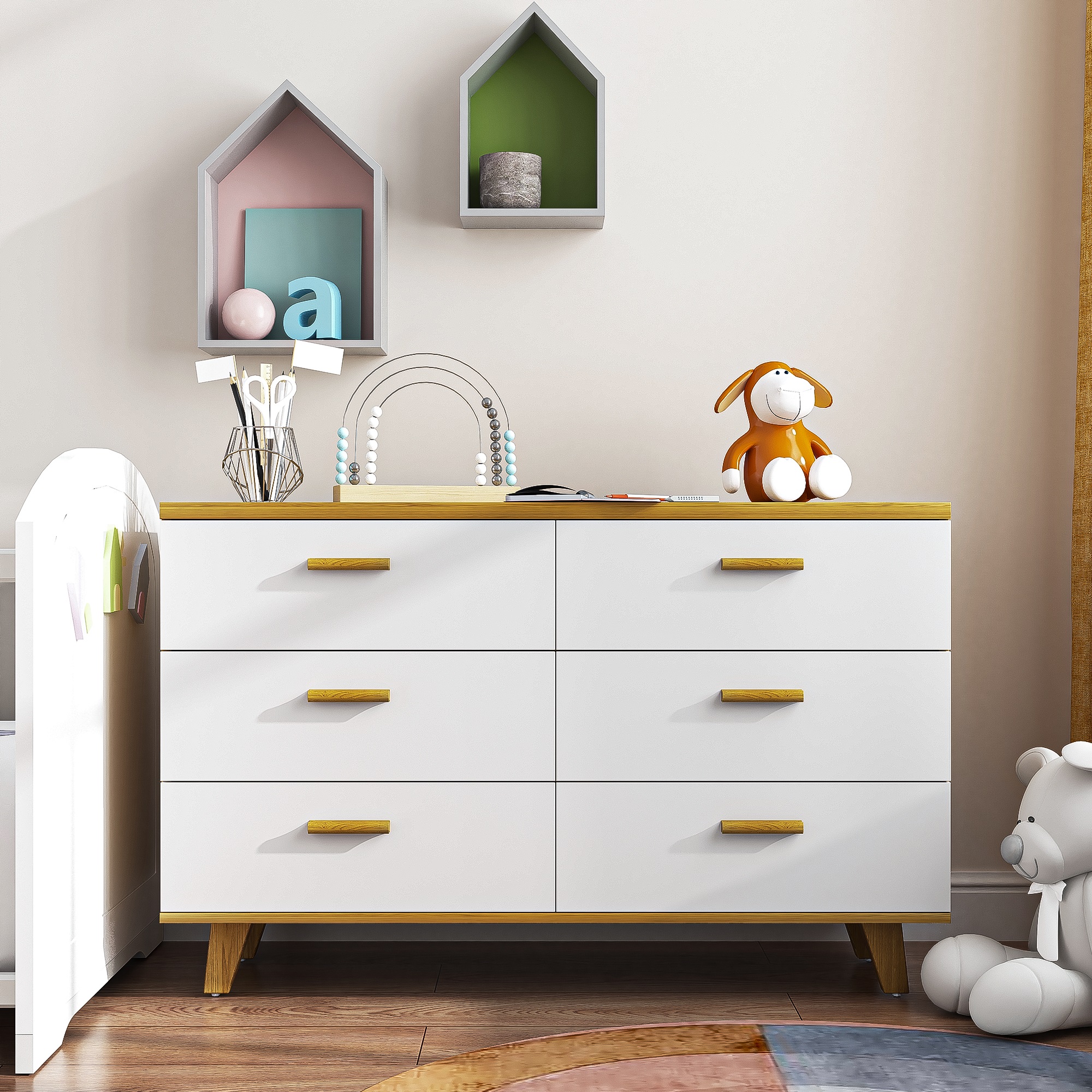 Spaco Dresser for Bedroom 6 Drawers Dresser Chest of Drawer Bedroom Furniture, White Dresser