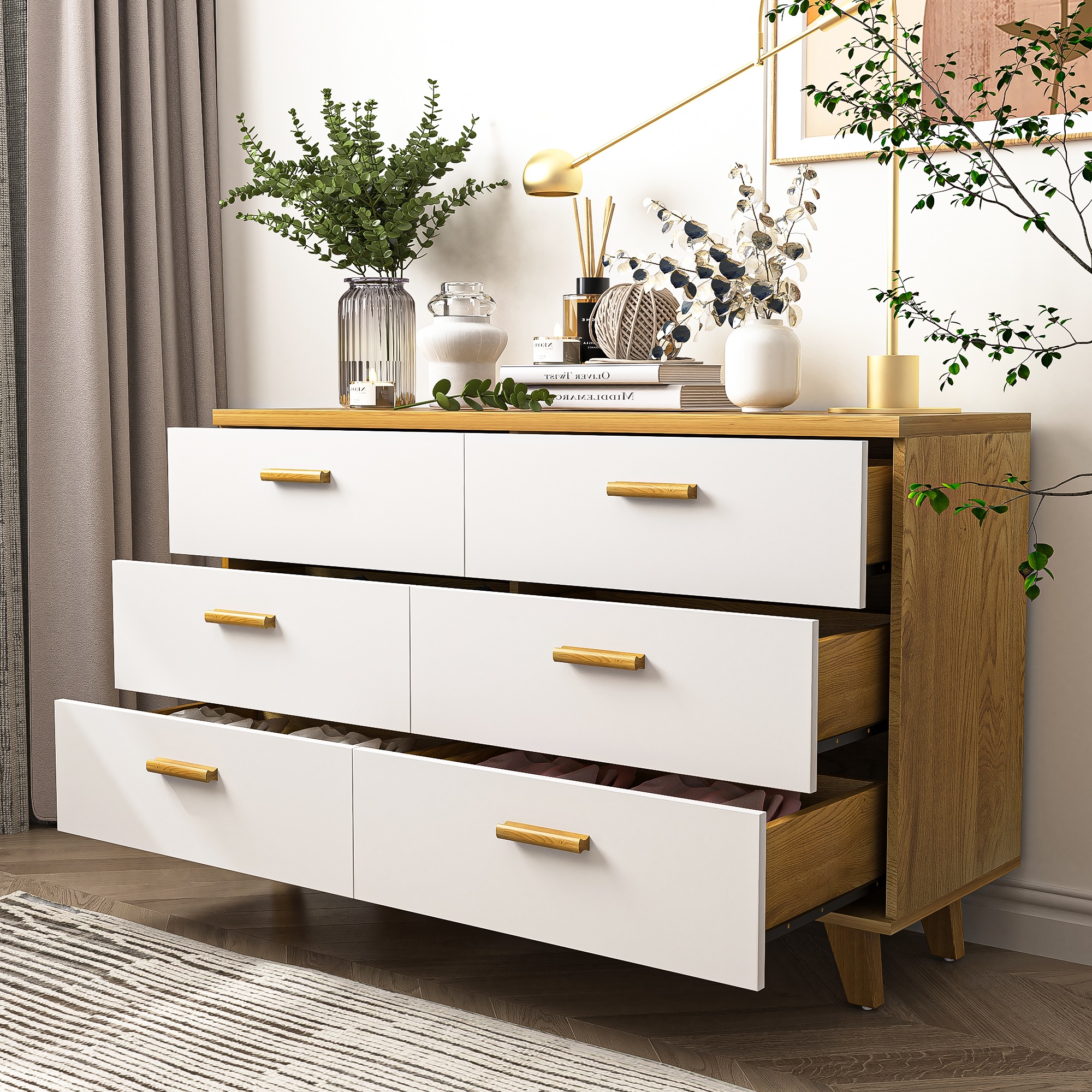 Spaco Dresser for Bedroom 6 Drawers Dresser Chest of Drawer Bedroom Furniture, White Dresser