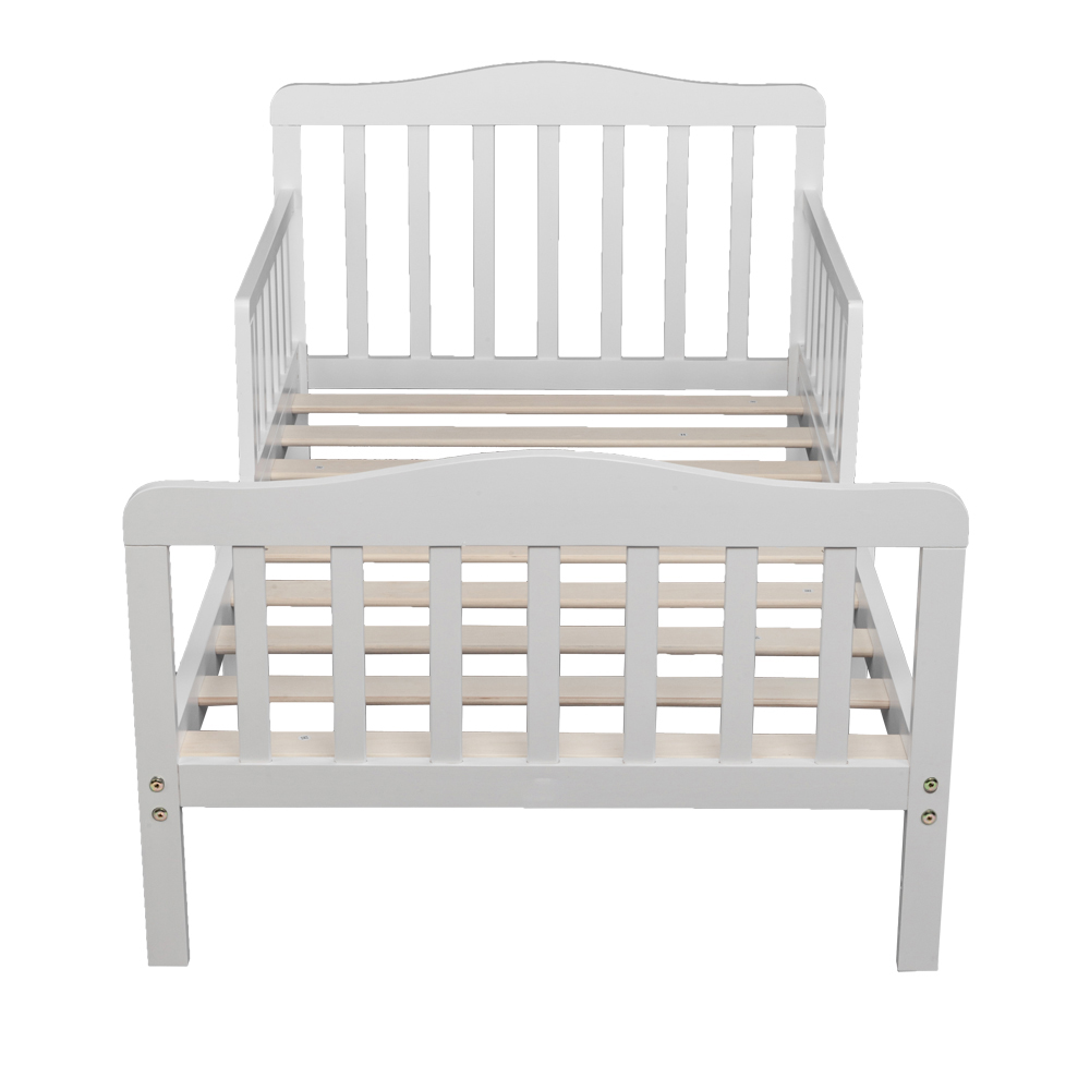 Resenkos Wood Children Toddler Bed Frame with Fence, White