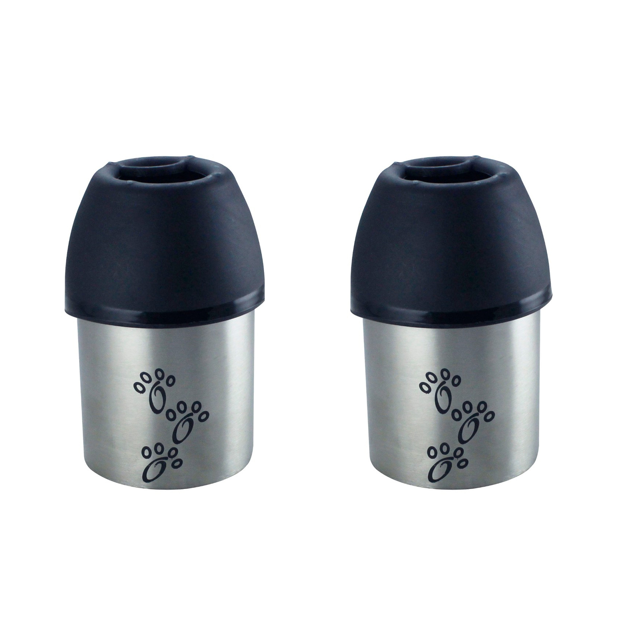 Pefilos 11.84 oz Plastic Fin Cap Pet Travel Dog Water Bottle in Stainless Steel for 2 Pcs, Silver and Black S