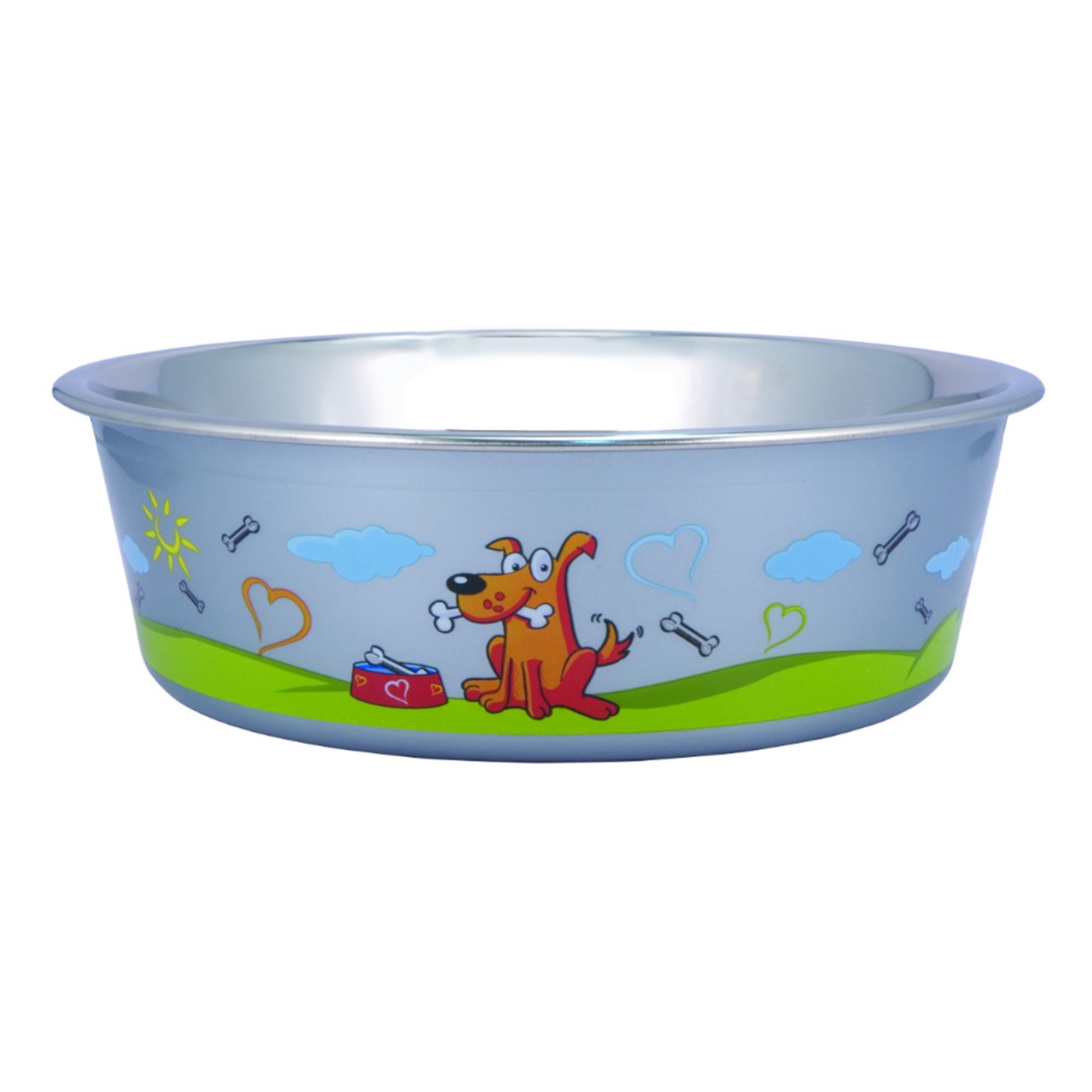 Pefilos 54.1 oz Stainless Steel Pet Bowl with Anti Skid Rubber Base and Dog Design, 8.46"x2.76" Dog Bowls for Medium Dogs, Blue