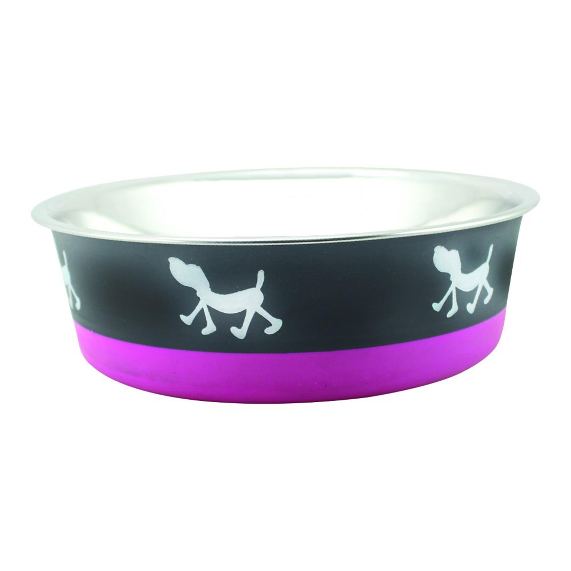 Pefilos 54.1 oz Stainless Steel Pet Bowl with Anti Skid Rubber Base and Dog Design, 8.27"x4.72" Dog Bowls for Medium Dogs, Purple