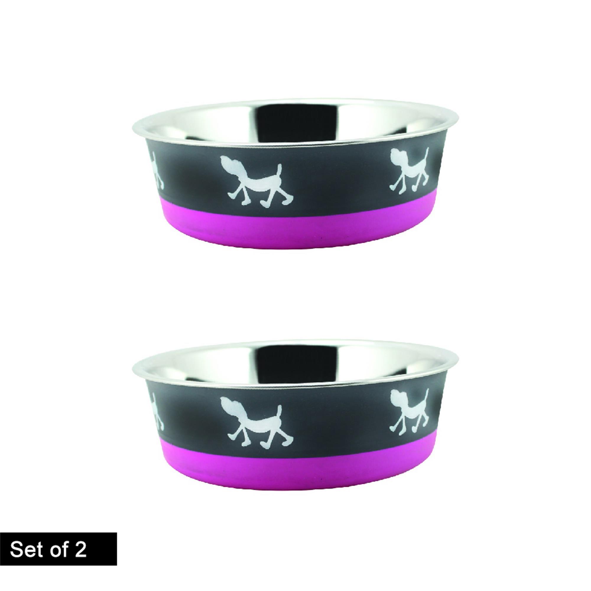 Pefilos 28.7 oz Stainless Steel Pet Bowl with Anti Skid Rubber Base and Dog Design, 2Pcs 6.69"x2.56" Dog Bowls for Small Dogs, Purple Pefilos 28.7 oz Stainless Steel Pet Bowl with Anti Skid Rubber Base and Dog Design, 2Pcs 6.69"x2.56" Dog Bowls for Small Dogs, Purple