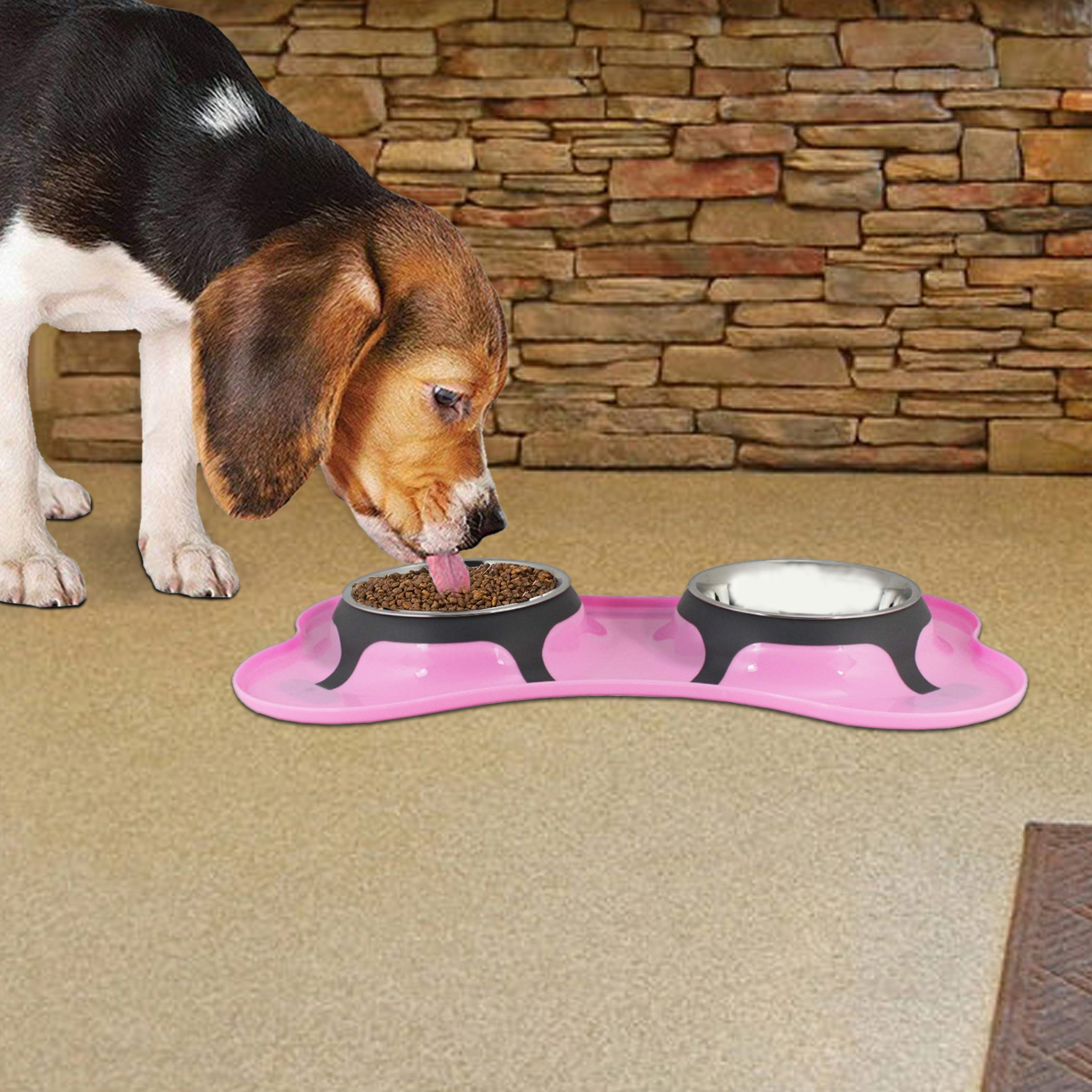 Pefilos 2 Set 13.5 oz Pet Dog Bowls with 2 Stainless Steel Dog Bowl, Pet Food Feeder Bowls for Feeding Small Medium Dogs Cats Puppies, Pink