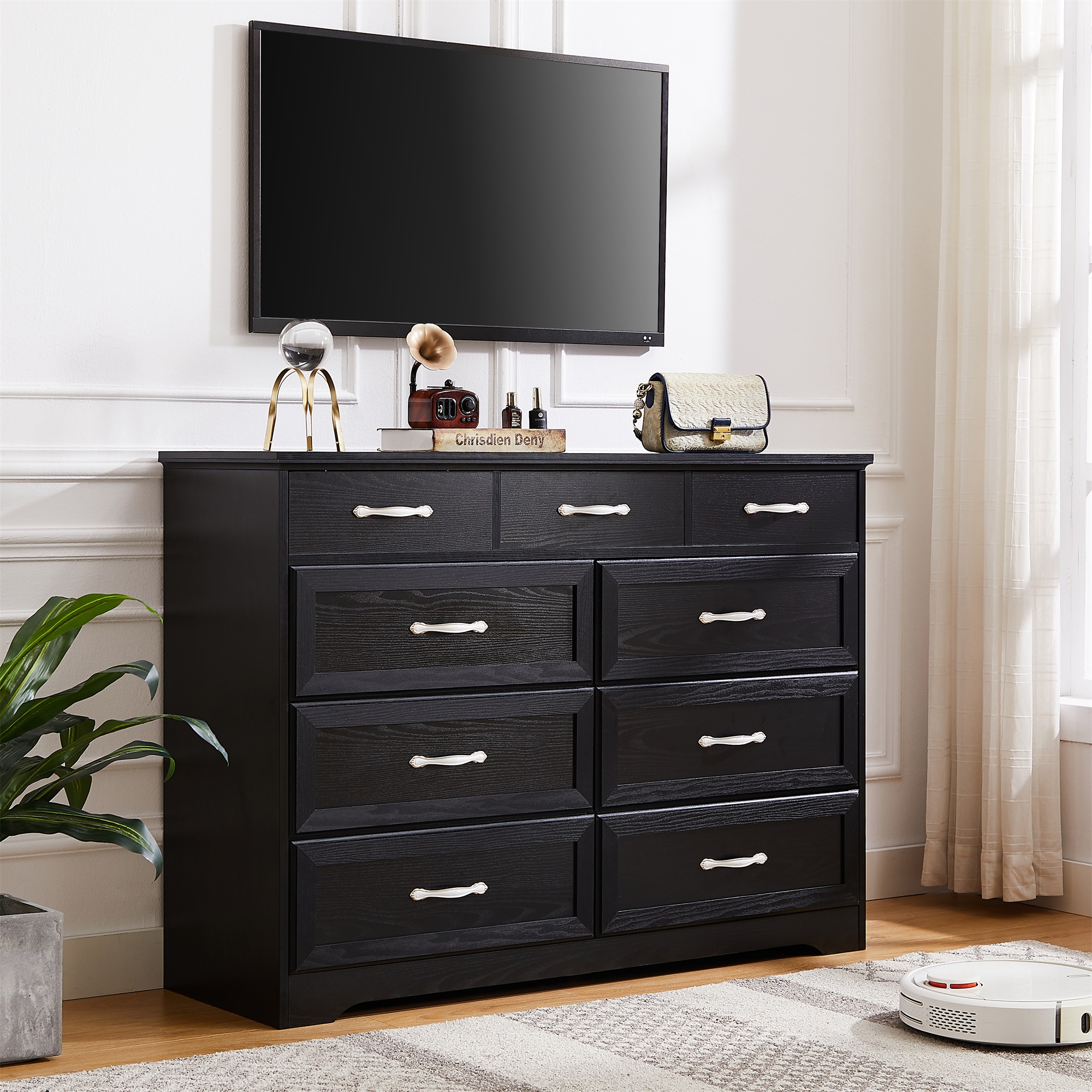 Spaco Dresser for Bedroom 9 Drawers Dresser Chest of Drawer Bedroom Furniture, Black Dresser