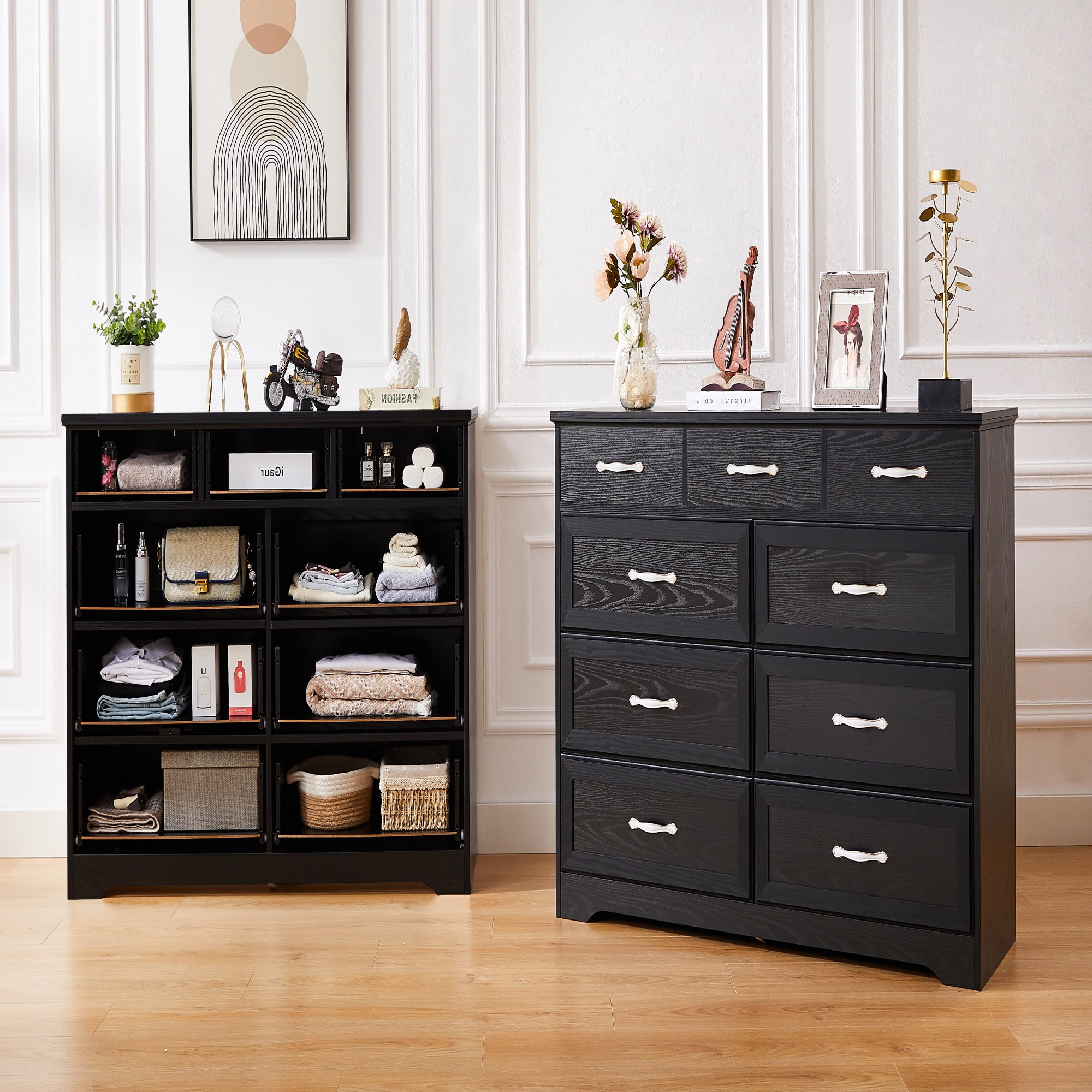 Spaco Dresser for Bedroom 9 Drawers Dresser Chest of Drawer Bedroom Furniture, Black Dresser