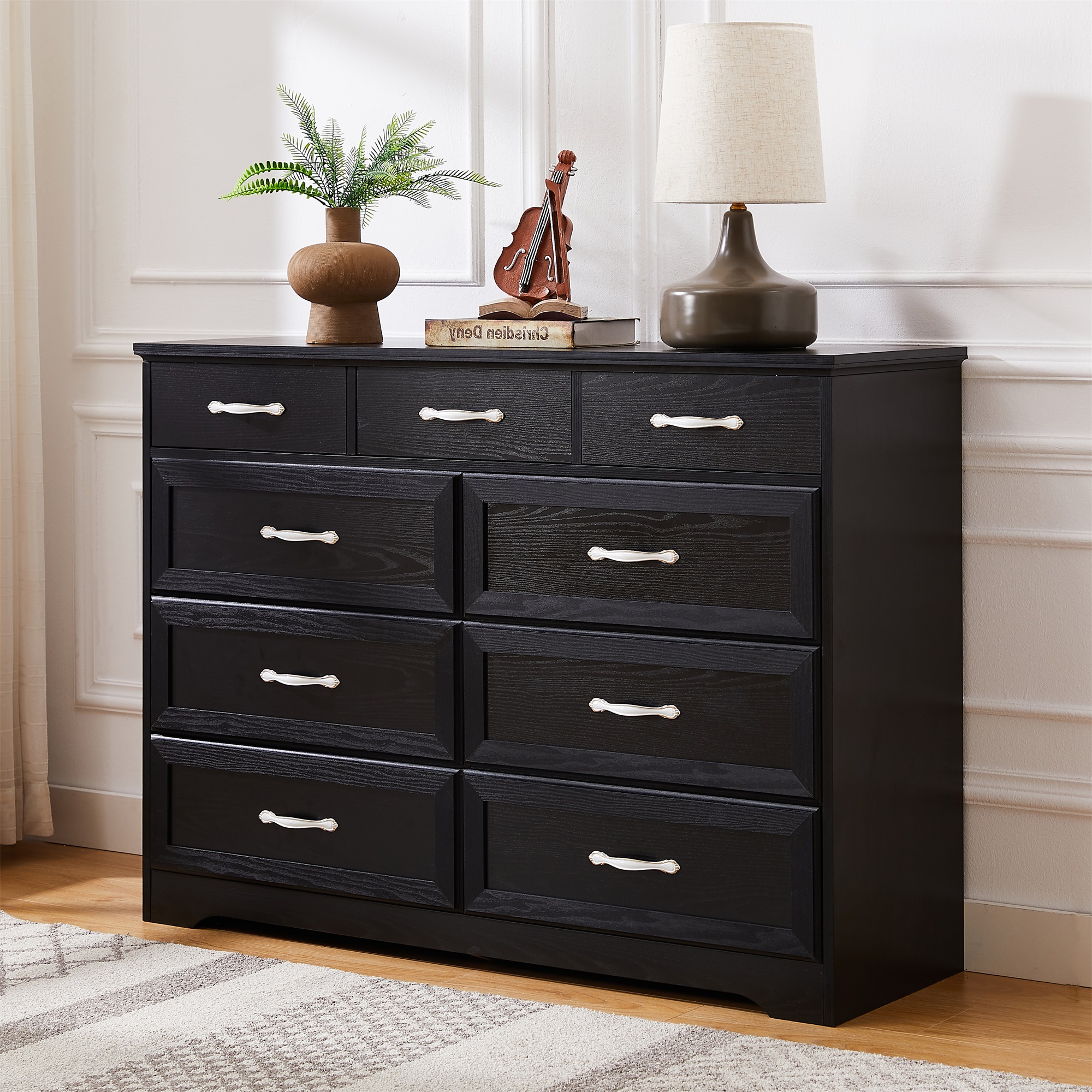 Spaco Dresser for Bedroom 9 Drawers Dresser Chest of Drawer Bedroom Furniture, Black Dresser