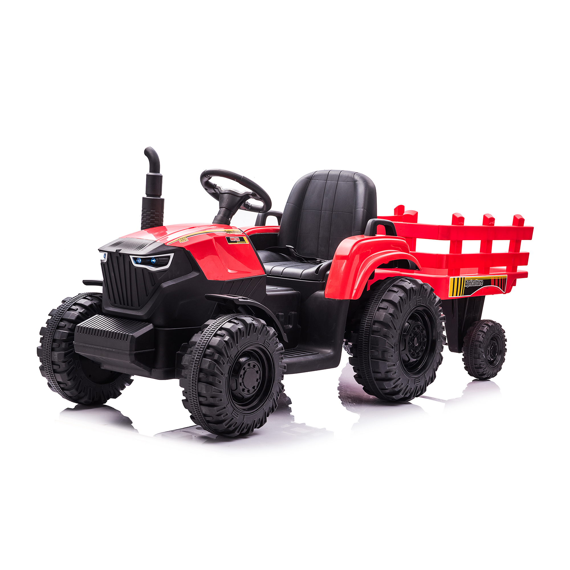 CIPACHO 24V Battery-Powered Toy Tractor with Trailer, Electric Ride On Tractor Car for Kids with USB, LED Lights, Safety Belt, Tractor Sound (No Music), Red