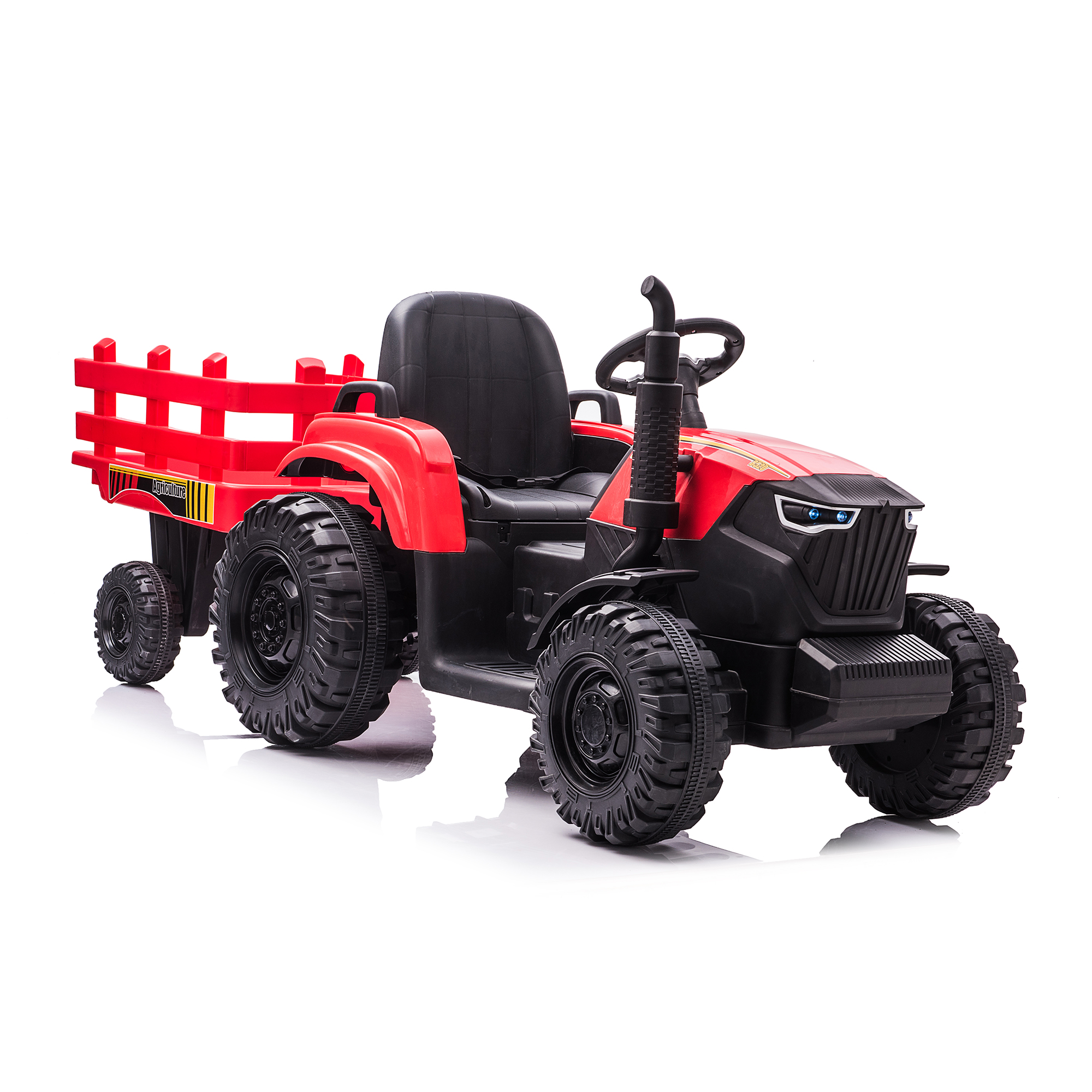 CIPACHO 24V Tractor Double Drive Kids Ride On Car with Trailer, Electric Car for Kids Key Start, Forward and Backward, Tractor Sound (No Music), USB, MP3, Power Display, Volume, Red