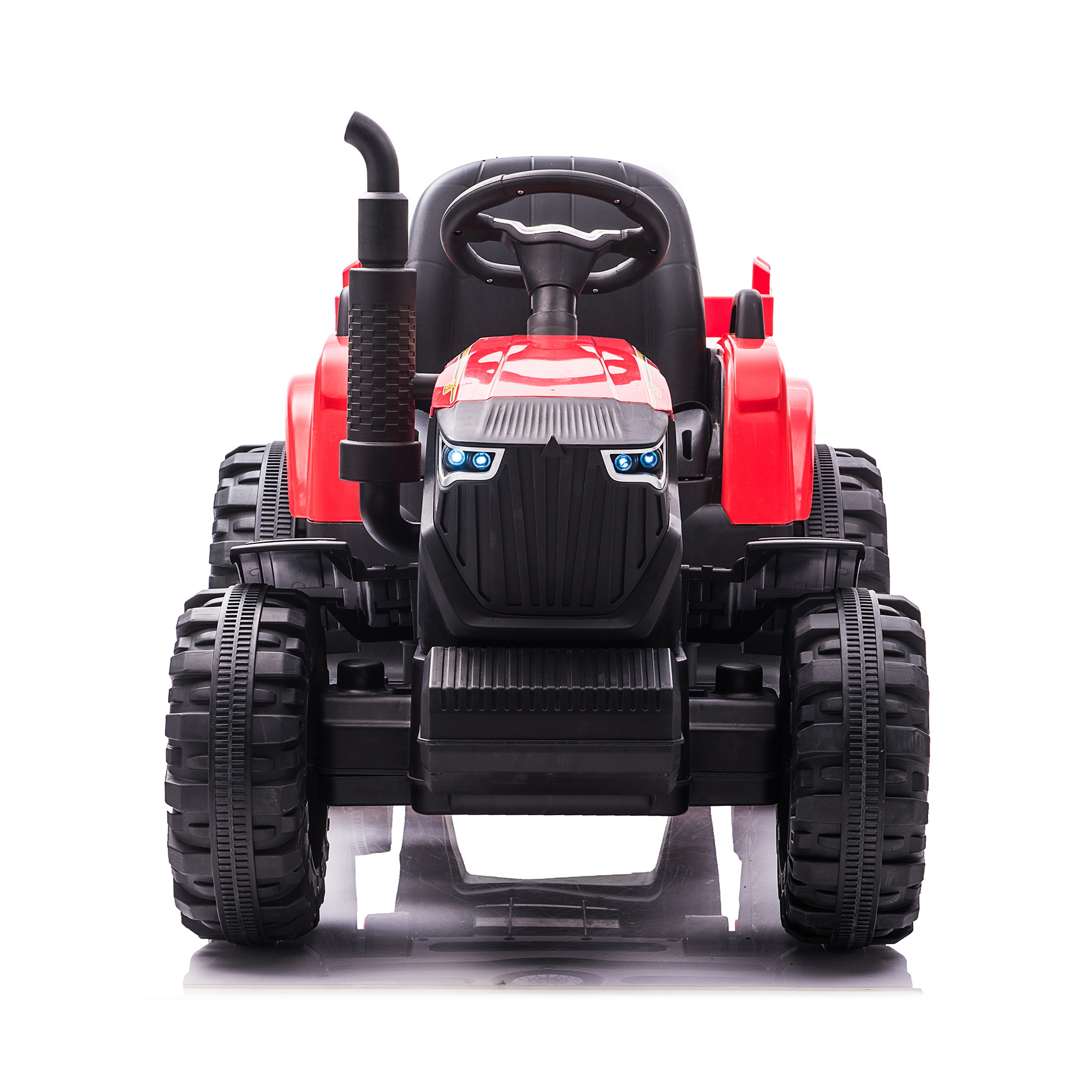 CIPACHO 24V Tractor Double Drive Kids Ride On Car with Trailer, Electric Car for Kids Key Start, Forward and Backward, Tractor Sound (No Music), USB, MP3, Power Display, Volume, Red