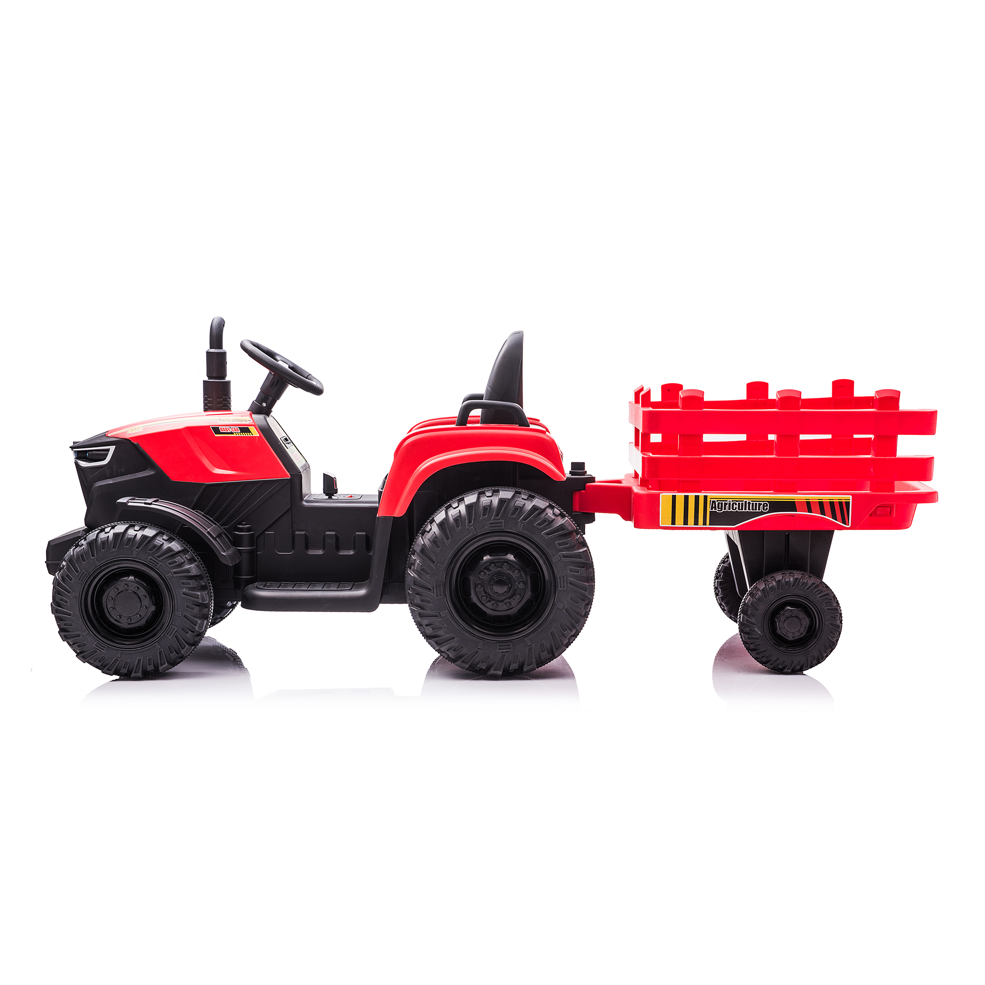 CIPACHO 24V Tractor Double Drive Kids Ride On Car with Trailer, Electric Car for Kids Key Start, Forward and Backward, Tractor Sound (No Music), USB, MP3, Power Display, Volume, Red