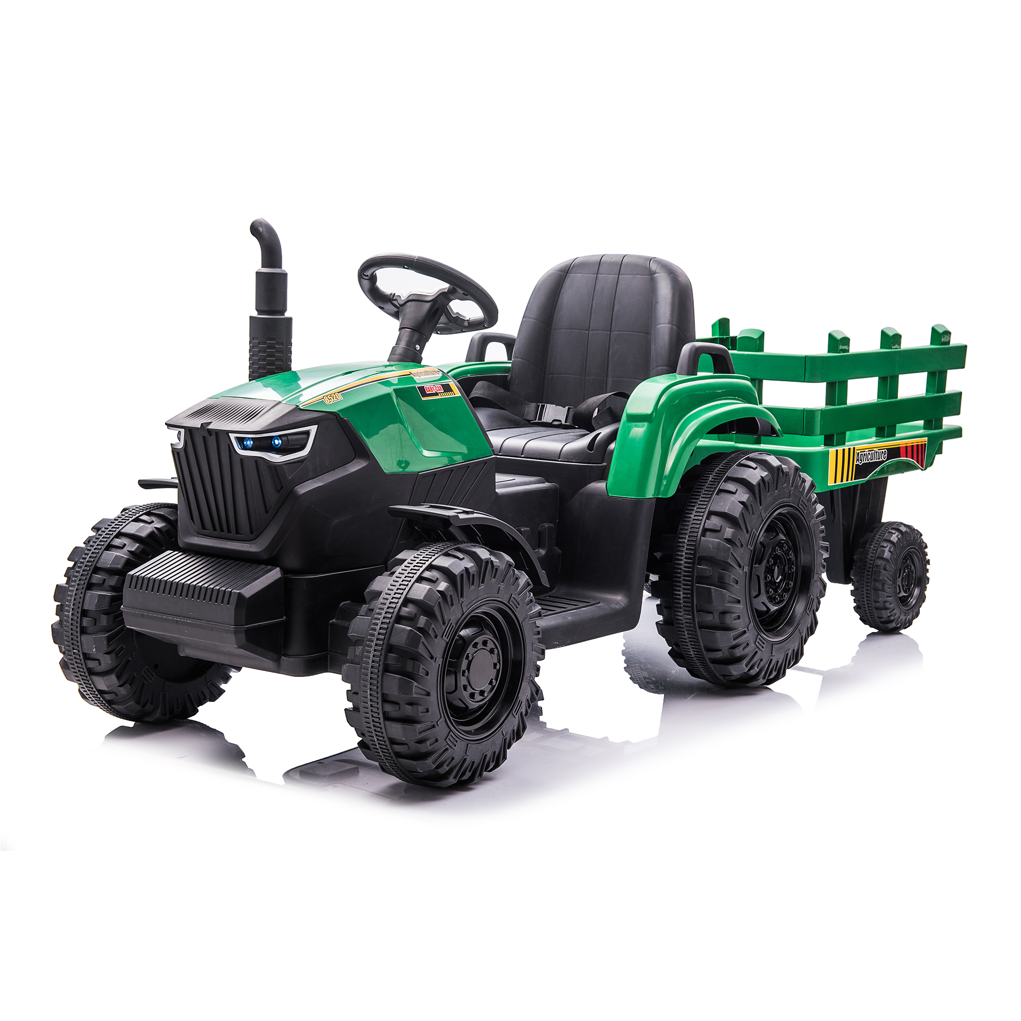 CIPACHO 24V Battery-Powered Toy Tractor with Trailer, Electric Ride On Tractor Car for Kids with USB, LED Lights, Safety Belt, Tractor Sound (No Music), Green