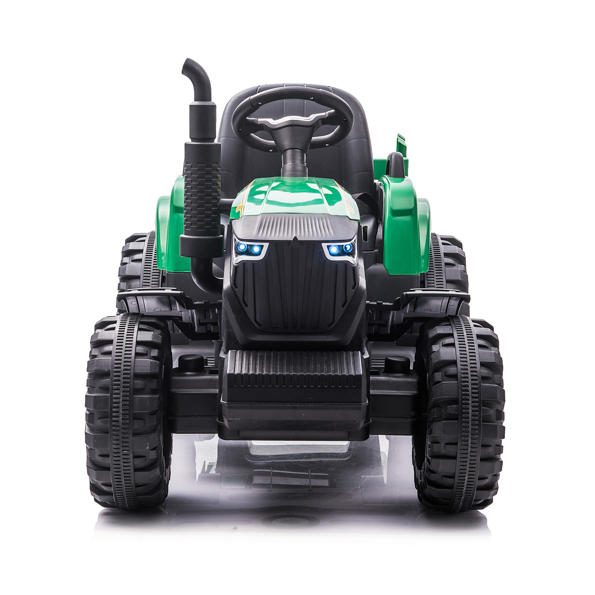 CIPACHO 24V Tractor Double Drive Kids Ride On Car with Trailer, Electric Car for Kids Key Start, Forward and Backward, Tractor Sound (No Music), USB, MP3, Power Display, Volume, Green