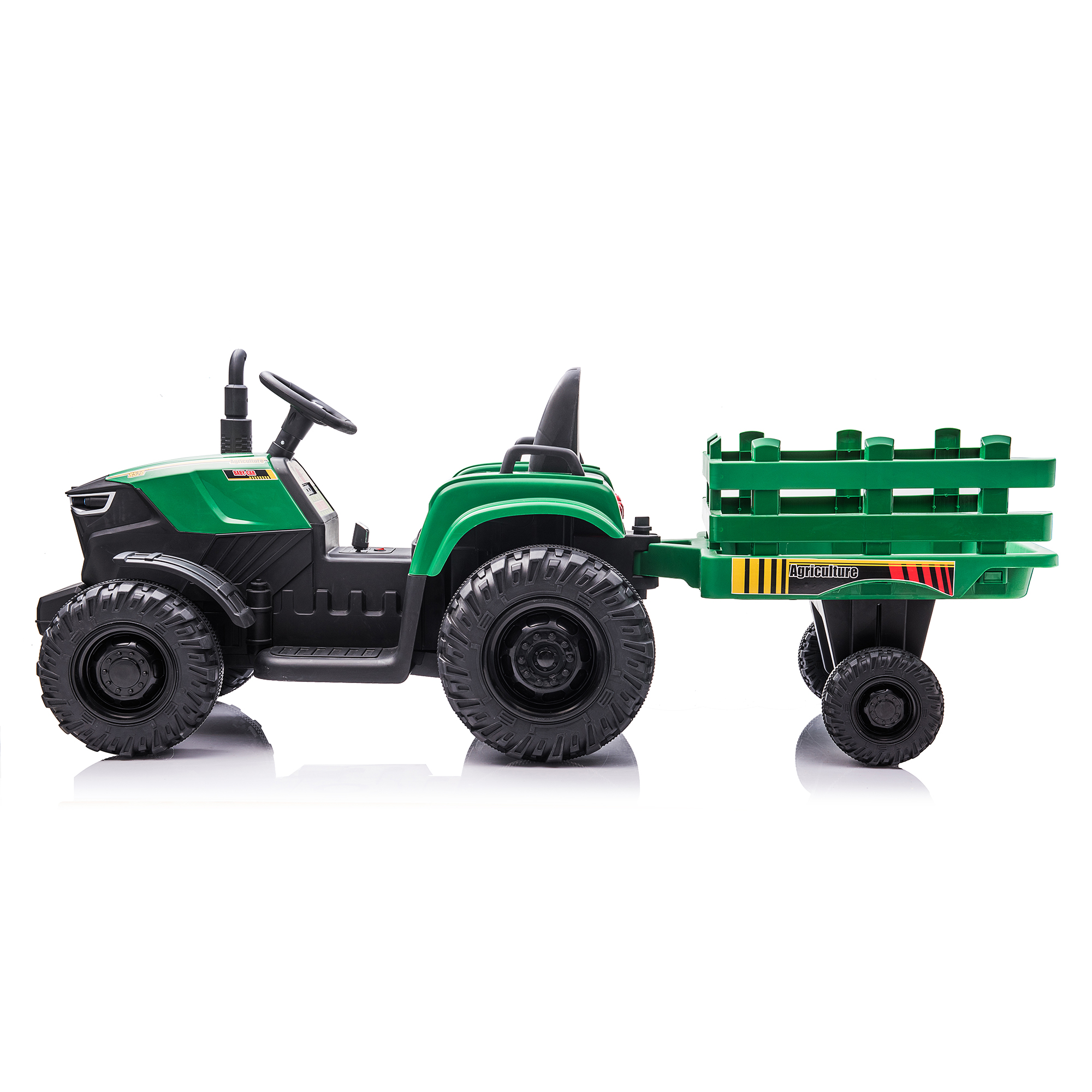 CIPACHO 24V Battery-Powered Toy Tractor with Trailer, Electric Ride On Tractor Car for Kids with USB, LED Lights, Safety Belt, Tractor Sound (No Music), Green