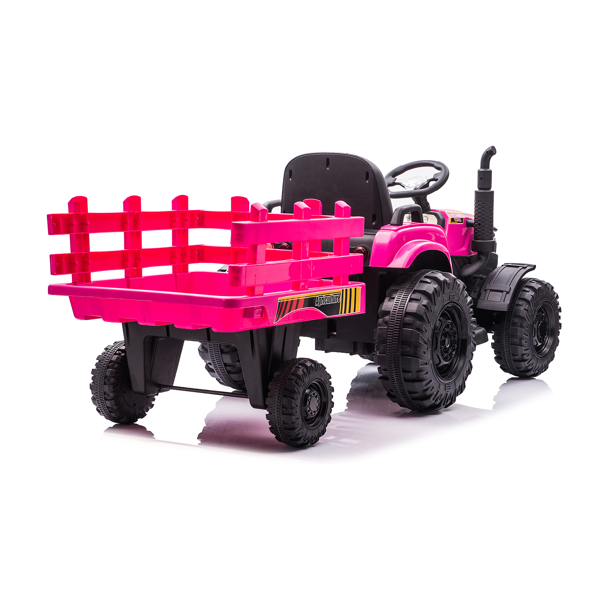 CIPACHO 24V Tractor Double Drive Kids Ride On Car with Trailer, Electric Car for Kids Key Start, Forward and Backward, Tractor Sound (No Music), USB, MP3, Power Display, Volume, Pink