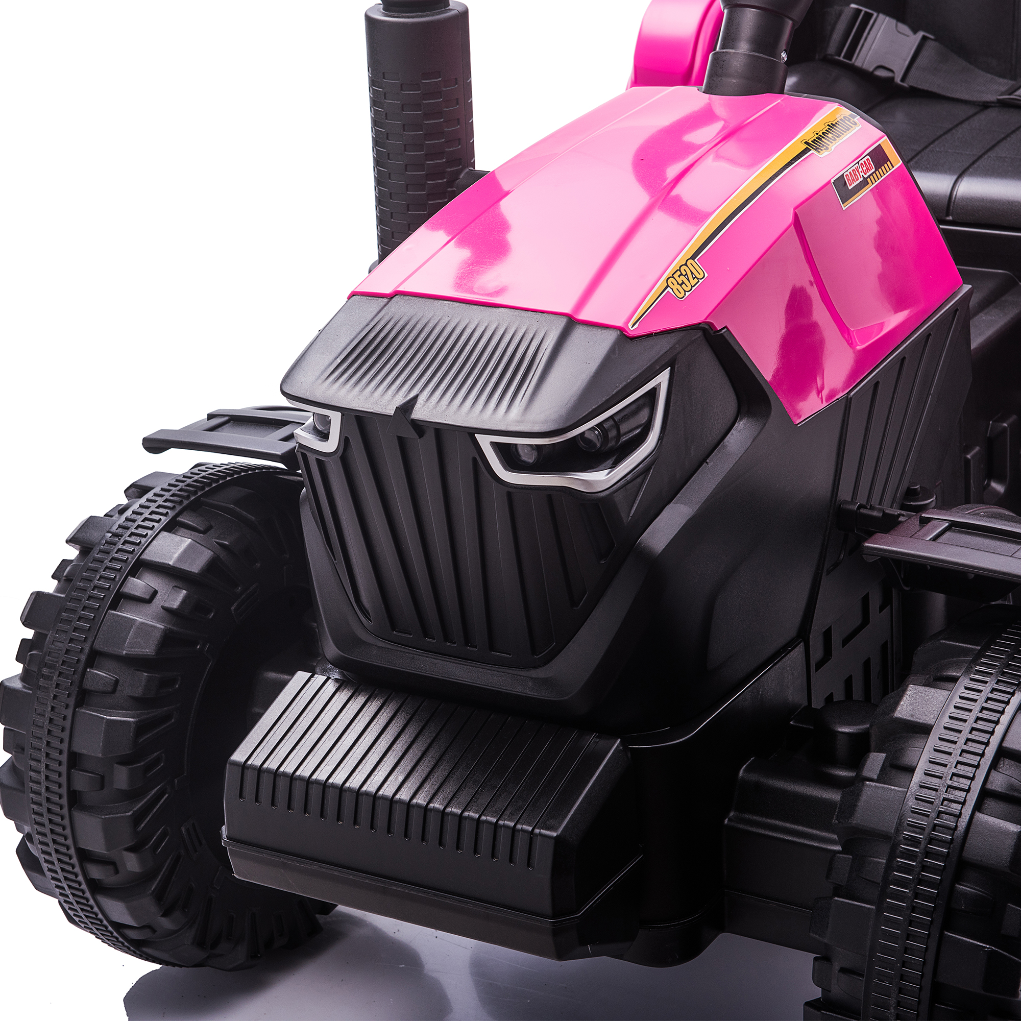 CIPACHO 24V Battery-Powered Toy Tractor with Trailer, Electric Ride On Tractor Car for Kids with USB, LED Lights, Safety Belt, Tractor Sound (No Music), Pink