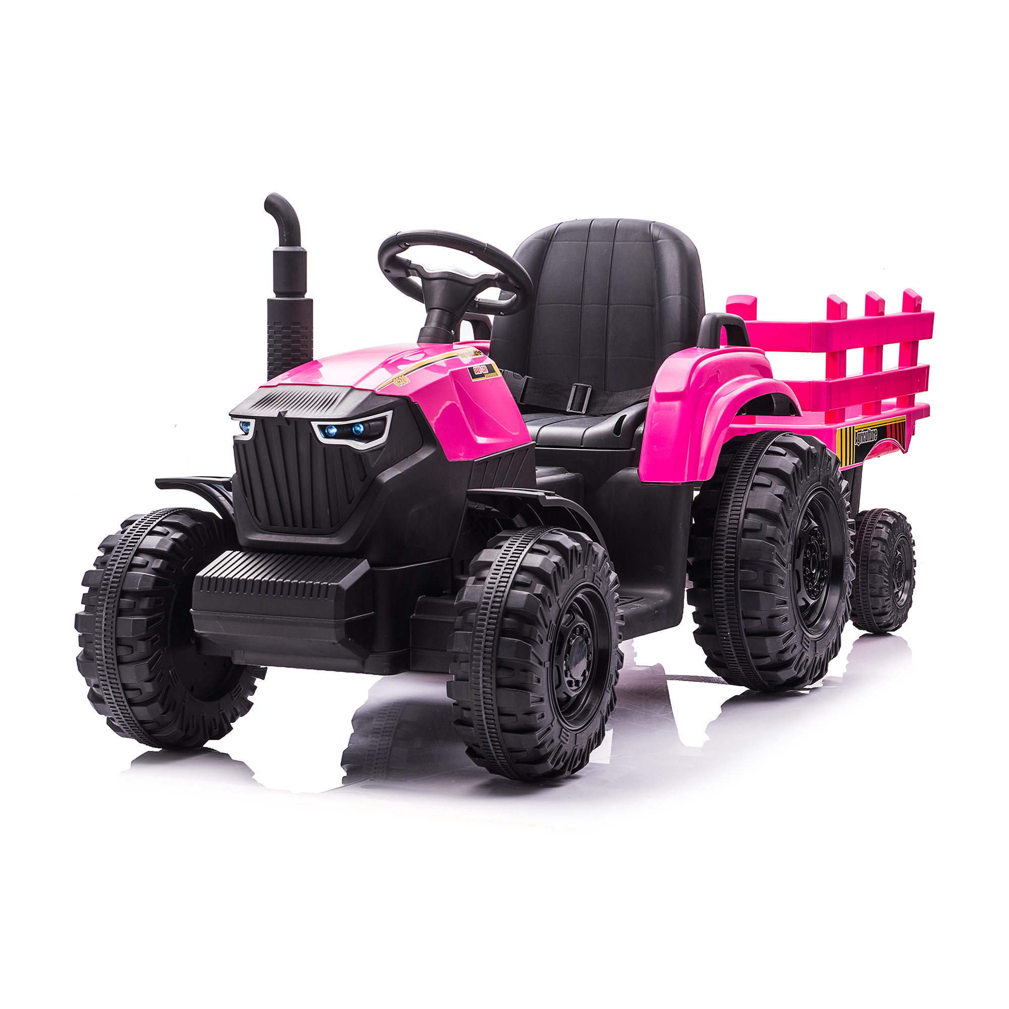 CIPACHO 24V Battery-Powered Toy Tractor with Trailer, Electric Ride On Tractor Car for Kids with USB, LED Lights, Safety Belt, Tractor Sound (No Music), Pink