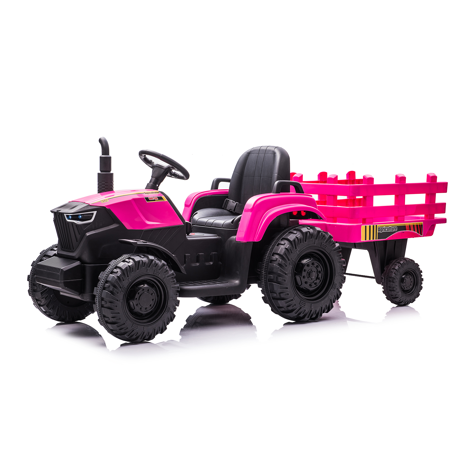 CIPACHO 24V Battery-Powered Toy Tractor with Trailer, Electric Ride On Tractor Car for Kids with USB, LED Lights, Safety Belt, Tractor Sound (No Music), Pink