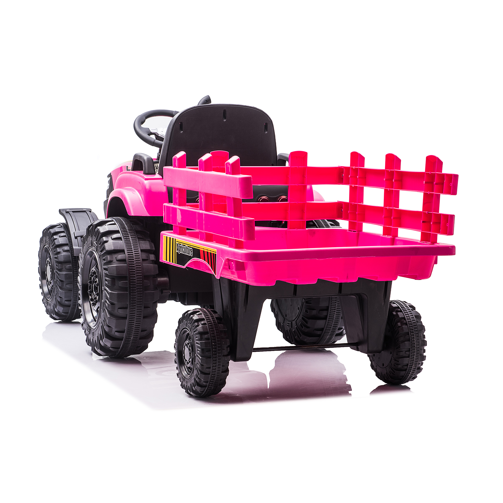 CIPACHO 24V Battery-Powered Toy Tractor with Trailer, Electric Ride On Tractor Car for Kids with USB, LED Lights, Safety Belt, Tractor Sound (No Music), Pink