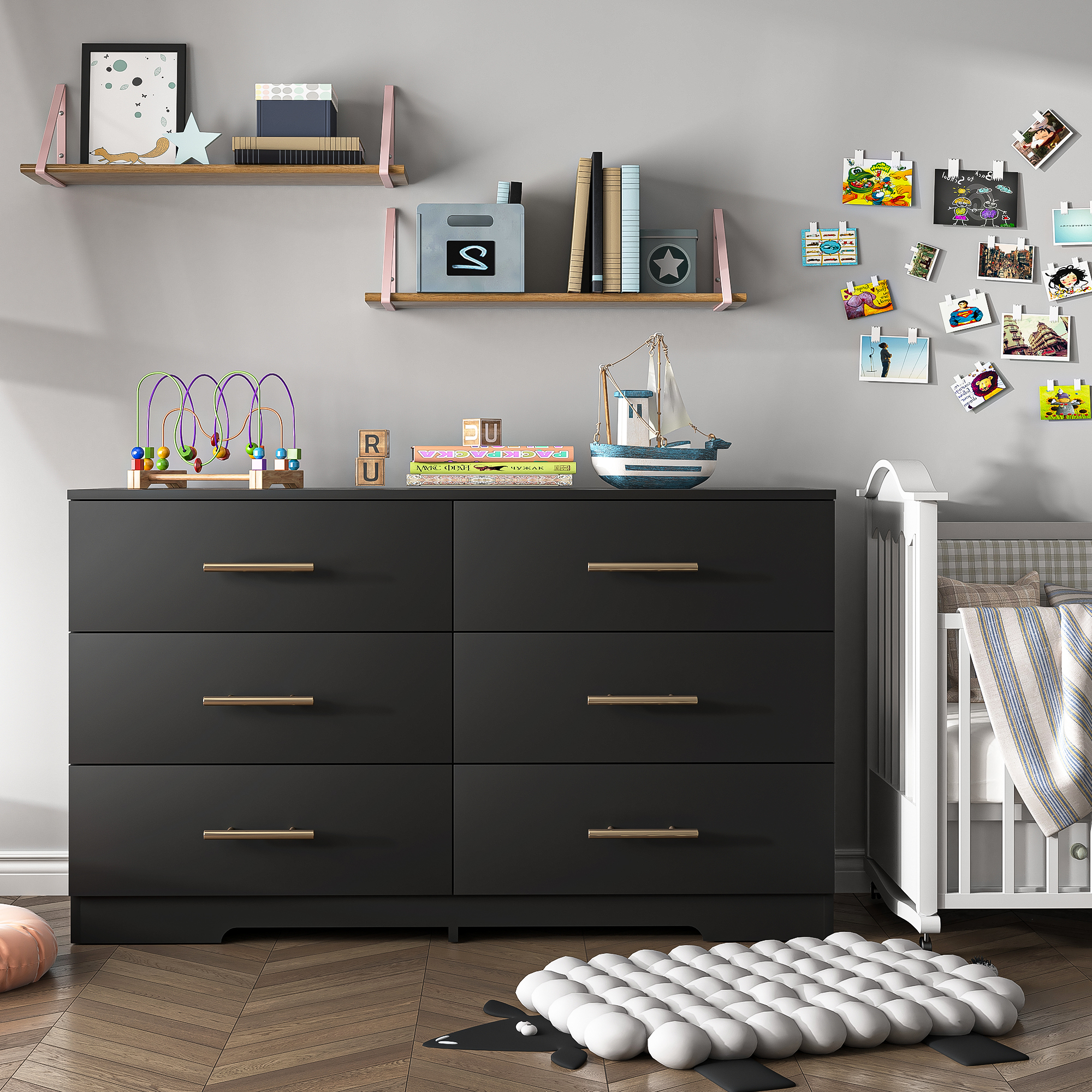 Spaco Dresser for Bedroom 6 Drawers Dresser Chest of Drawer Bedroom Furniture, Black Dresser