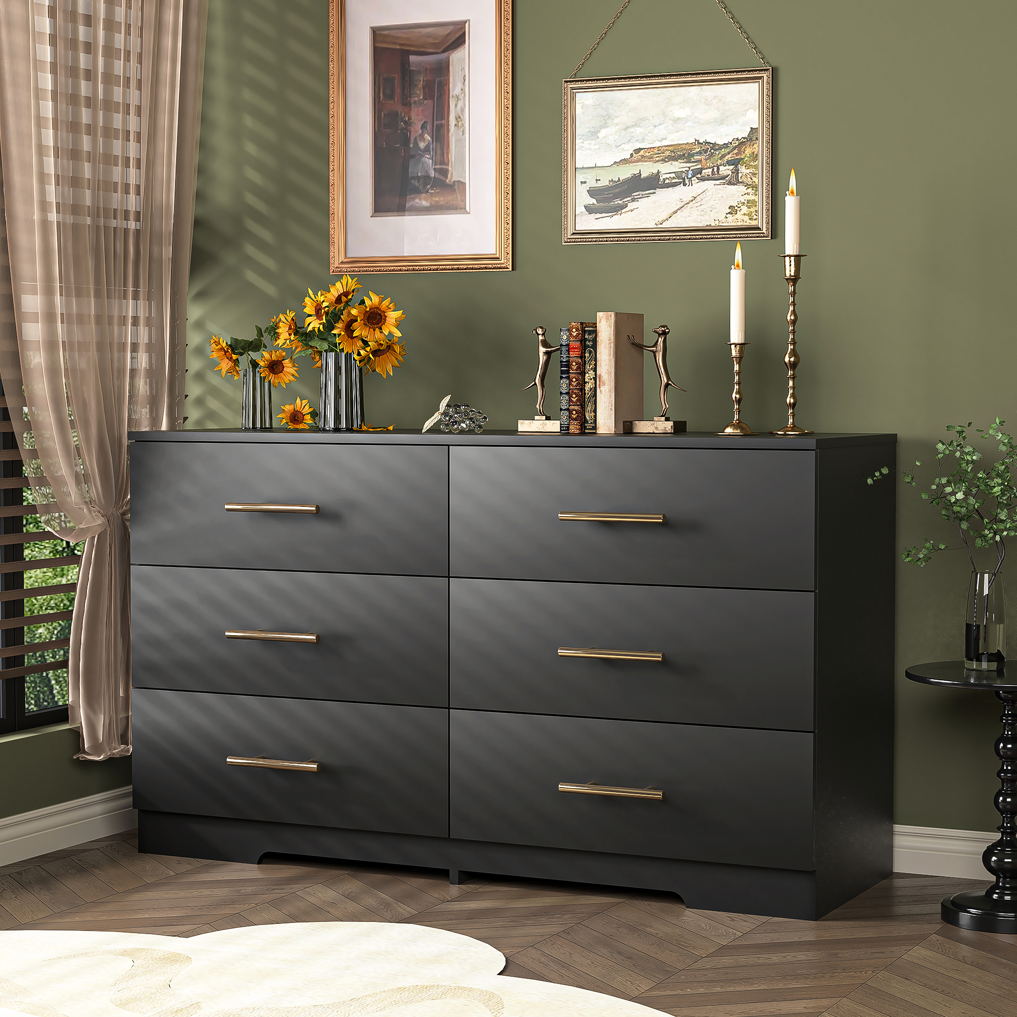 Spaco Dresser for Bedroom 6 Drawers Dresser Chest of Drawer Bedroom Furniture, Black Dresser